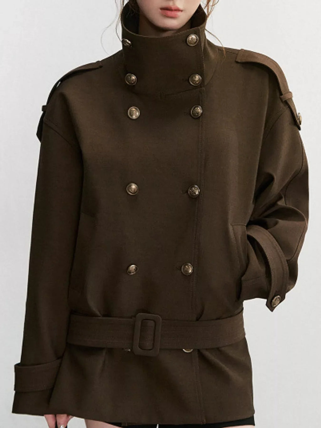 Double-Breasted Turtleneck Trench Outerwear