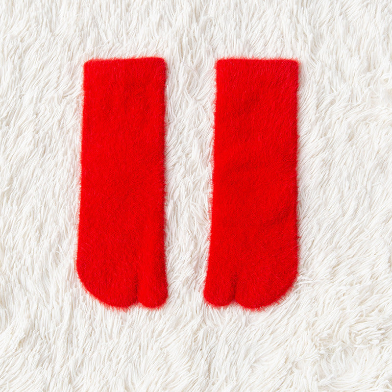 Women's Fleece-lined Thermal Winter Toe Socks Mid-calf Thick Warm