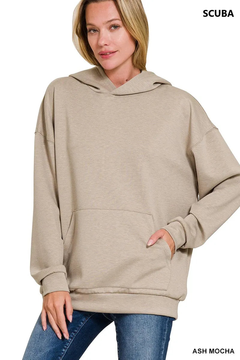 Zenana Oversized Scuba Hoodie with Kangaroo Pocket