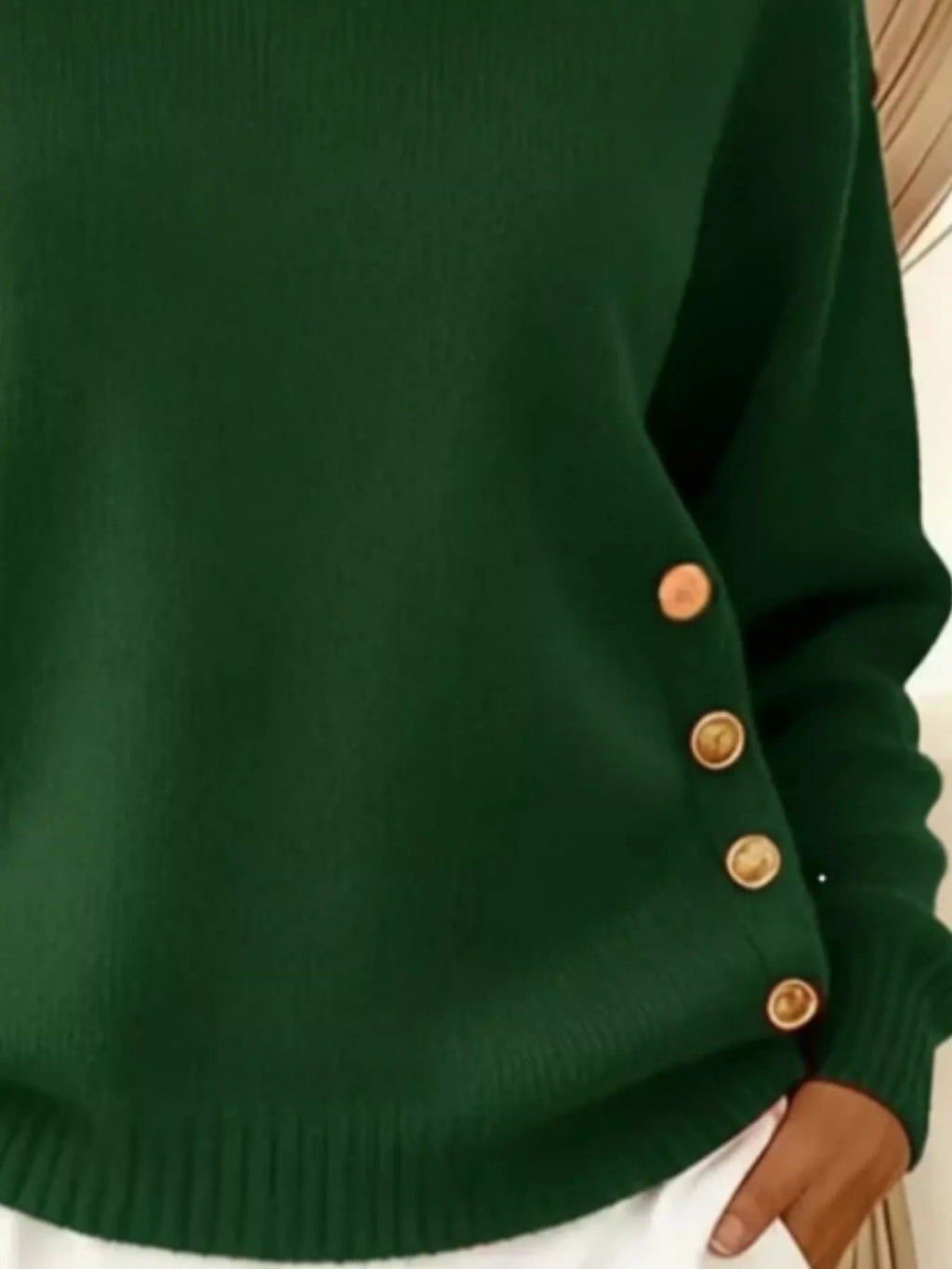 Full Size Decorative Button Dropped Shoulder Sweater Plus Size