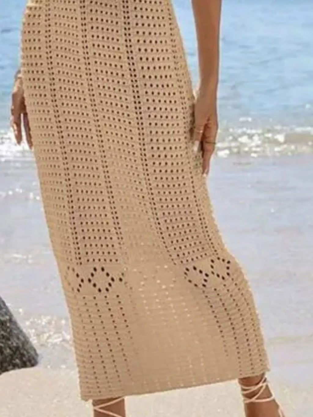 Sleeveless Crochet Knit Cover Up Maxi Dress