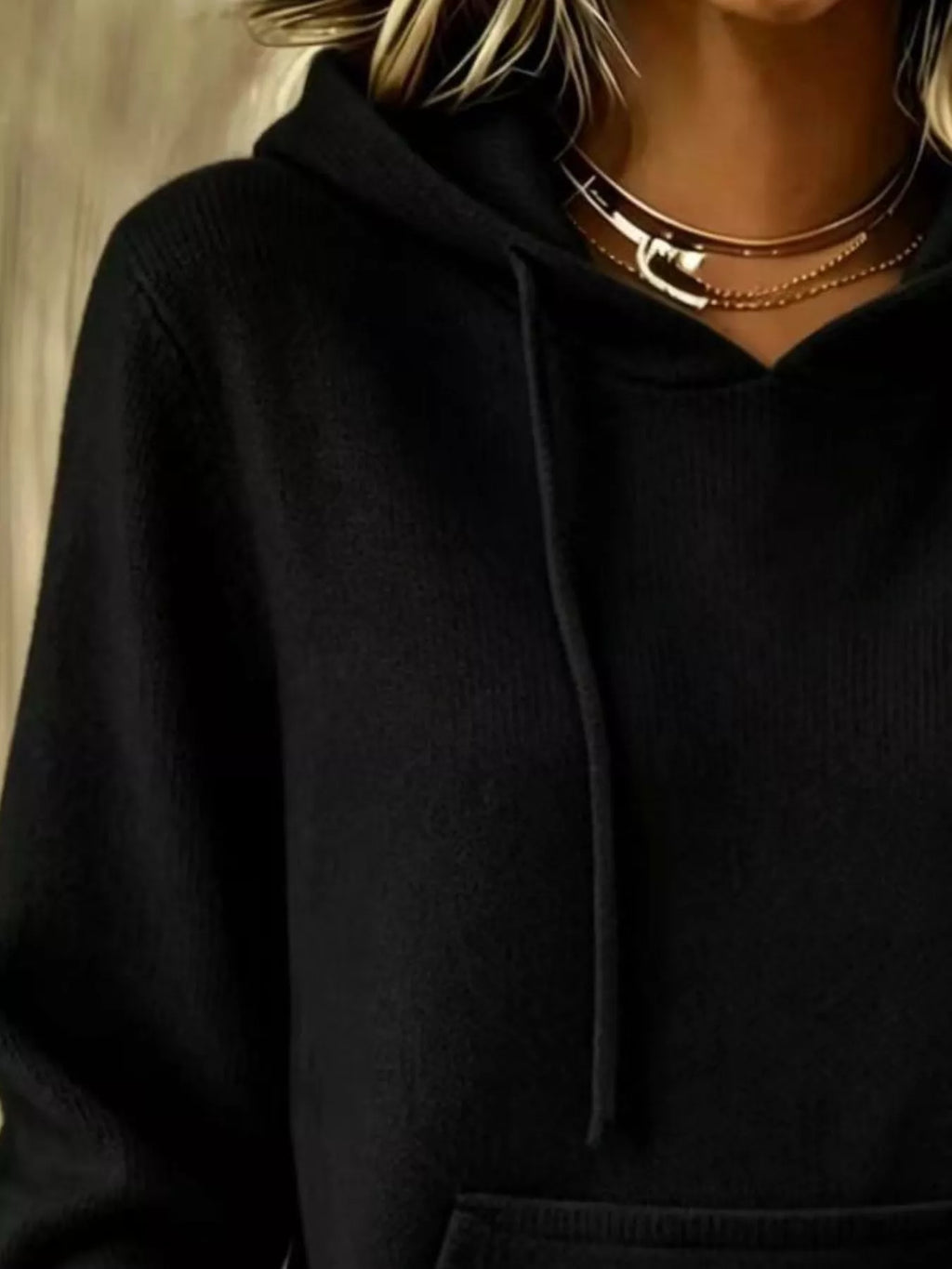 Full Size Drawstring Kangaroo Pocket Hooded Sweater Plus Size