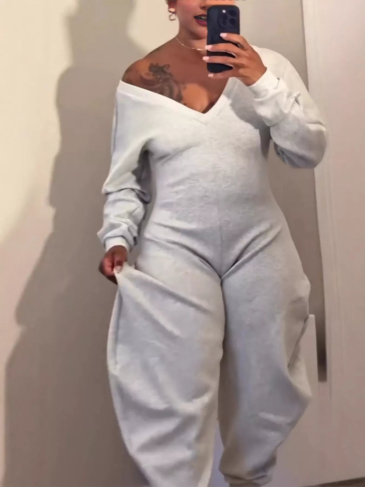 Off-Shoulder Long Sleeve Casual Jumpsuit
