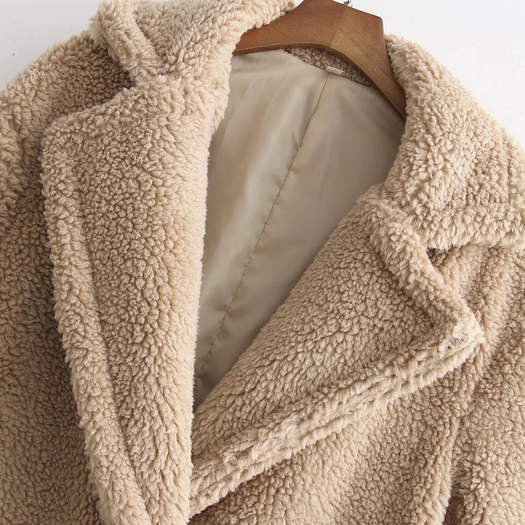 Lamb Wool Fur Profile Long Fur Coat Women