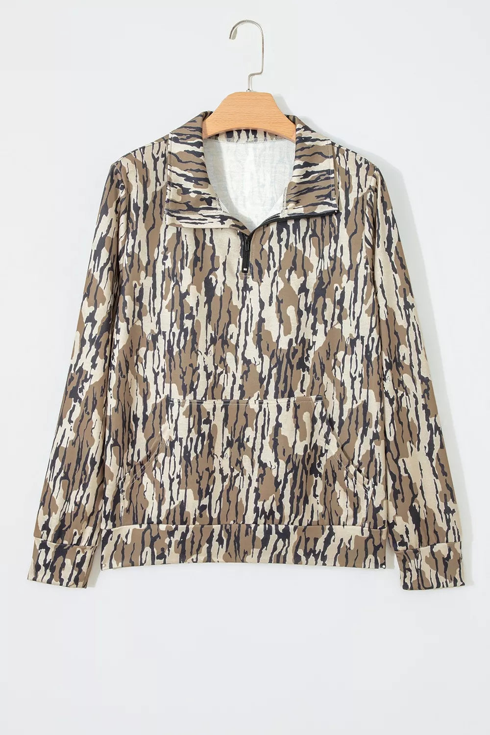 Camouflage Zipper Collar Front Pocket Sweatshirt