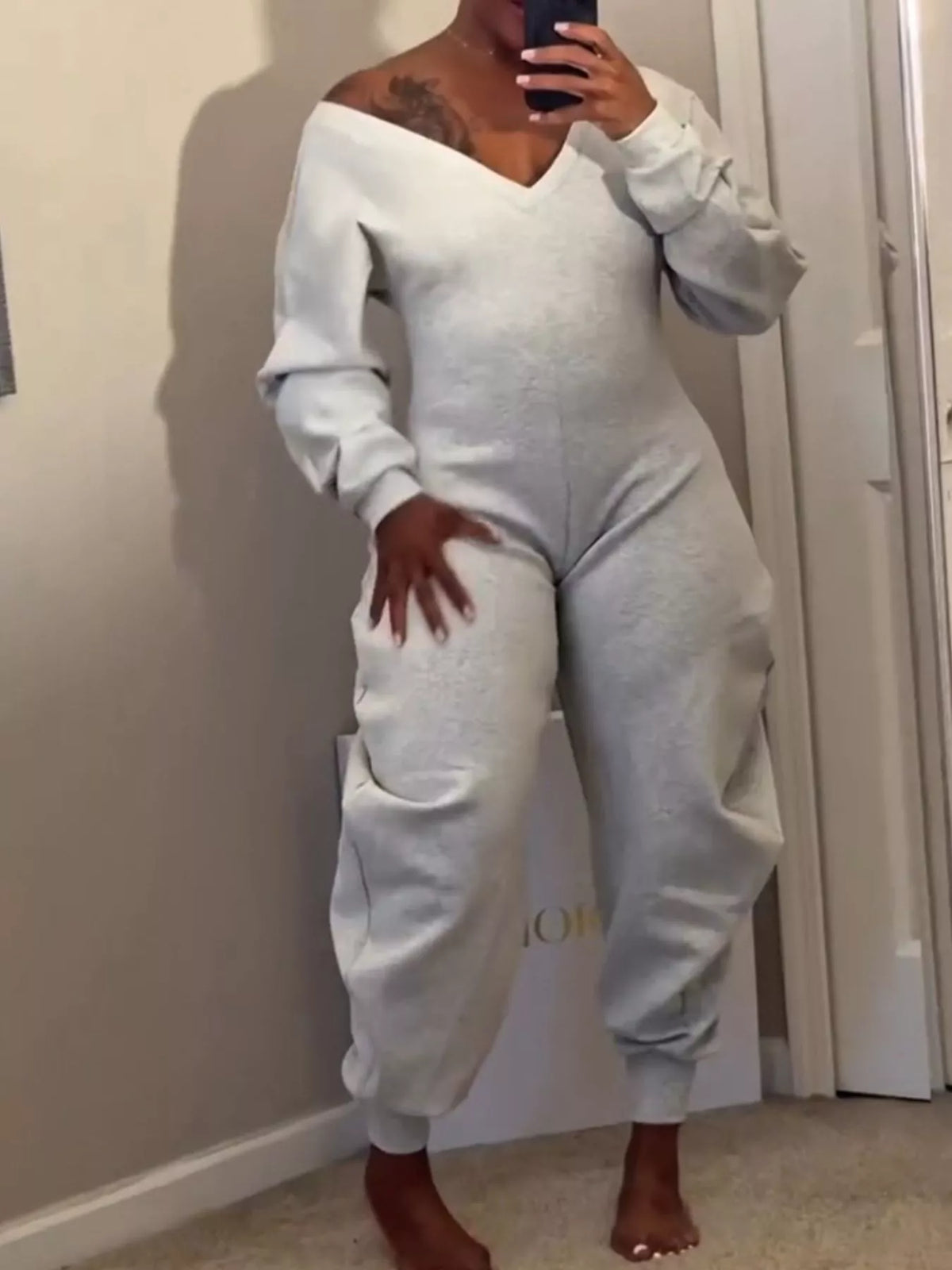 Off-Shoulder Long Sleeve Casual Jumpsuit