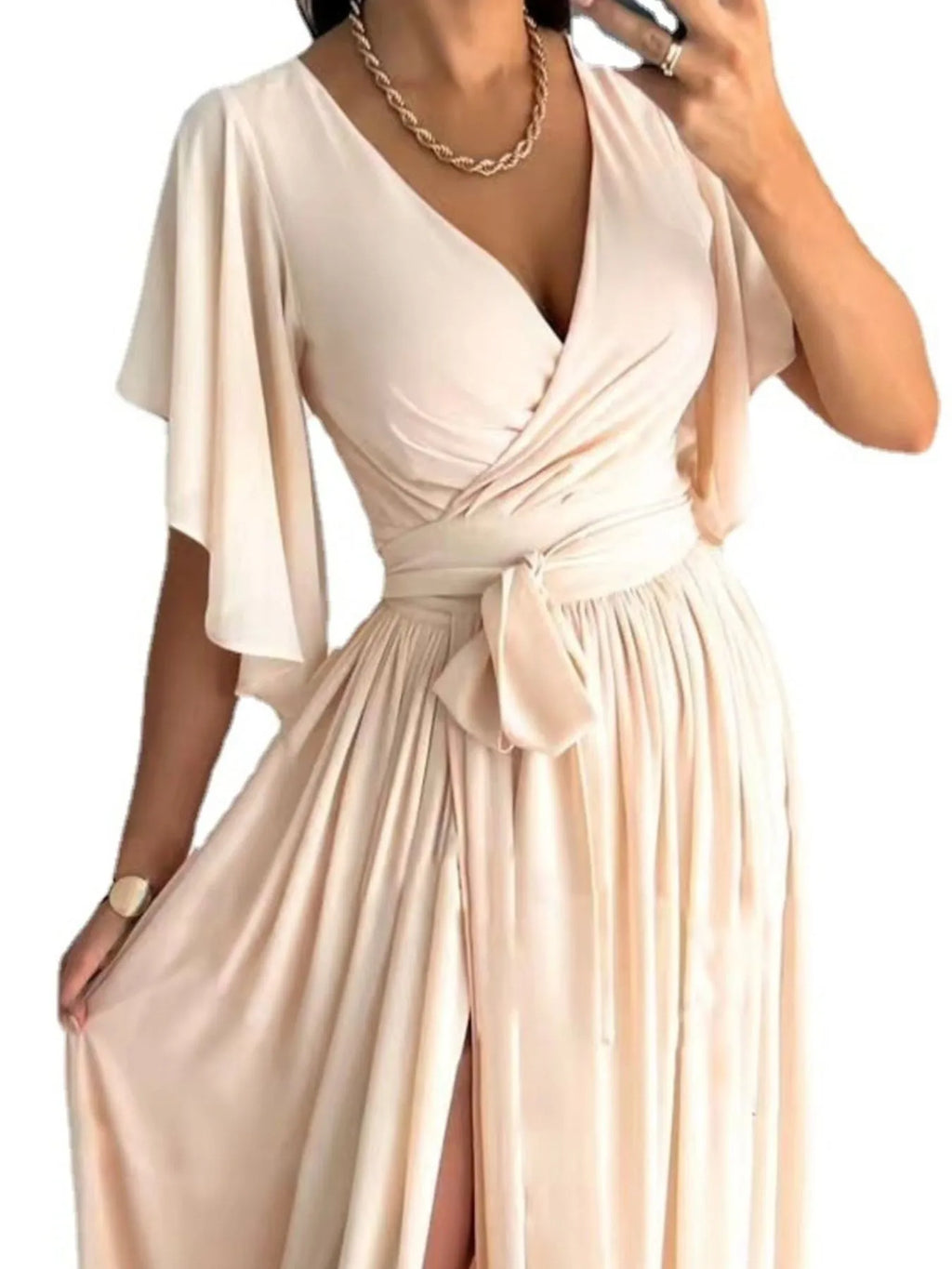 Flutter Sleeve Surplice Tie Waist Dress