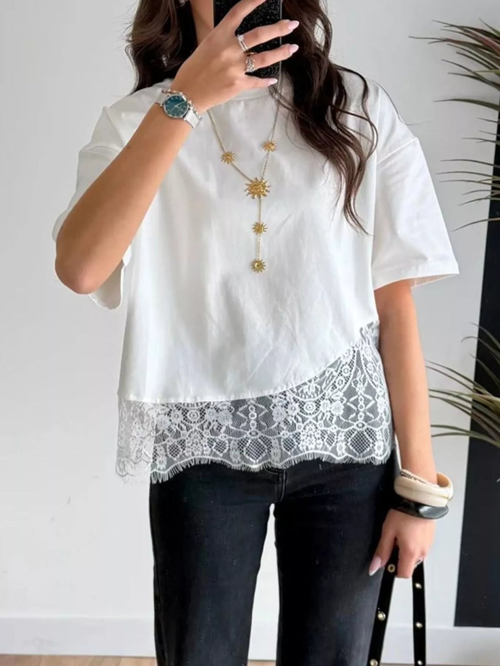 Lace Hem Short Sleeve Top