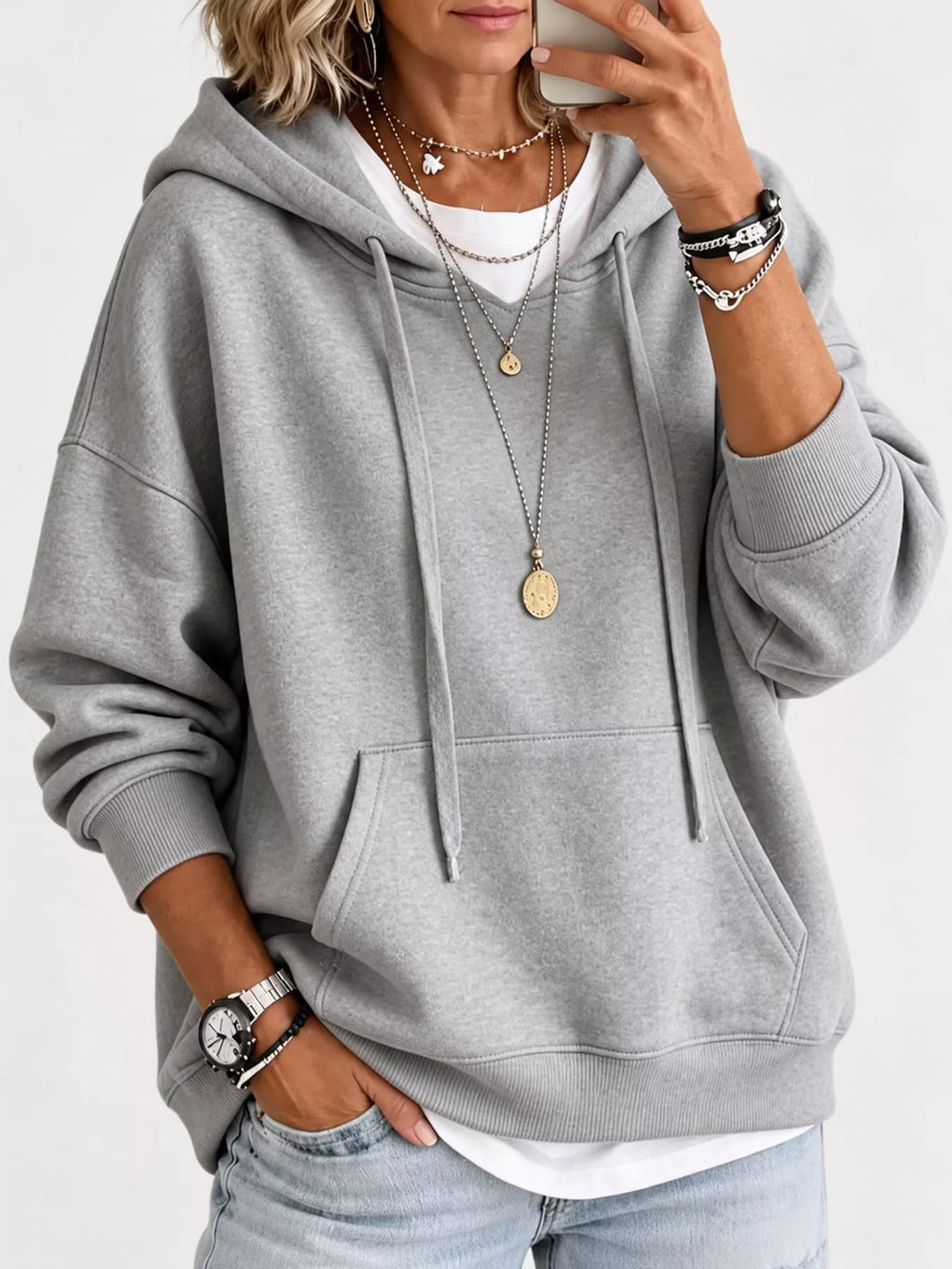 Drawstring Dropped Shoulder Hoodie