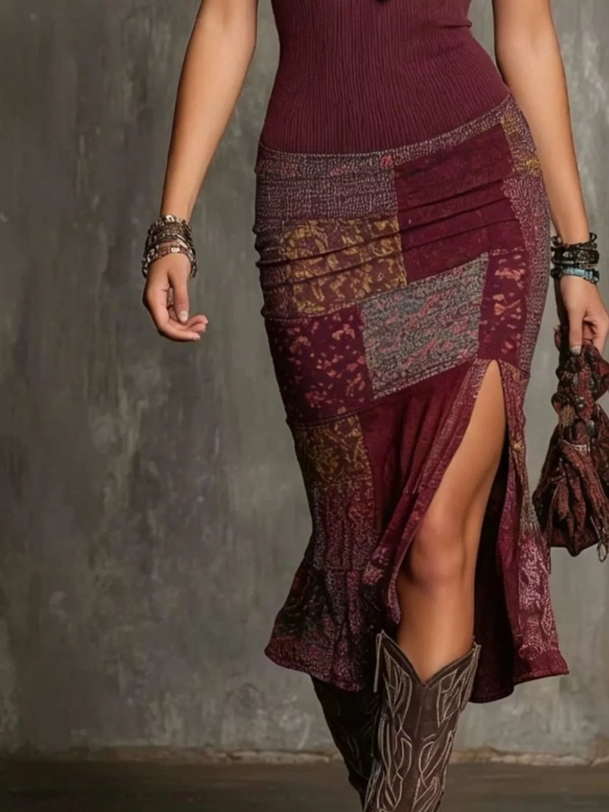 Slit Printed Sleeveless Midi Dress