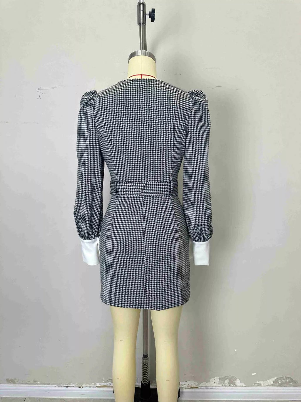 Contrast Collar Houndstooth Mini Dress