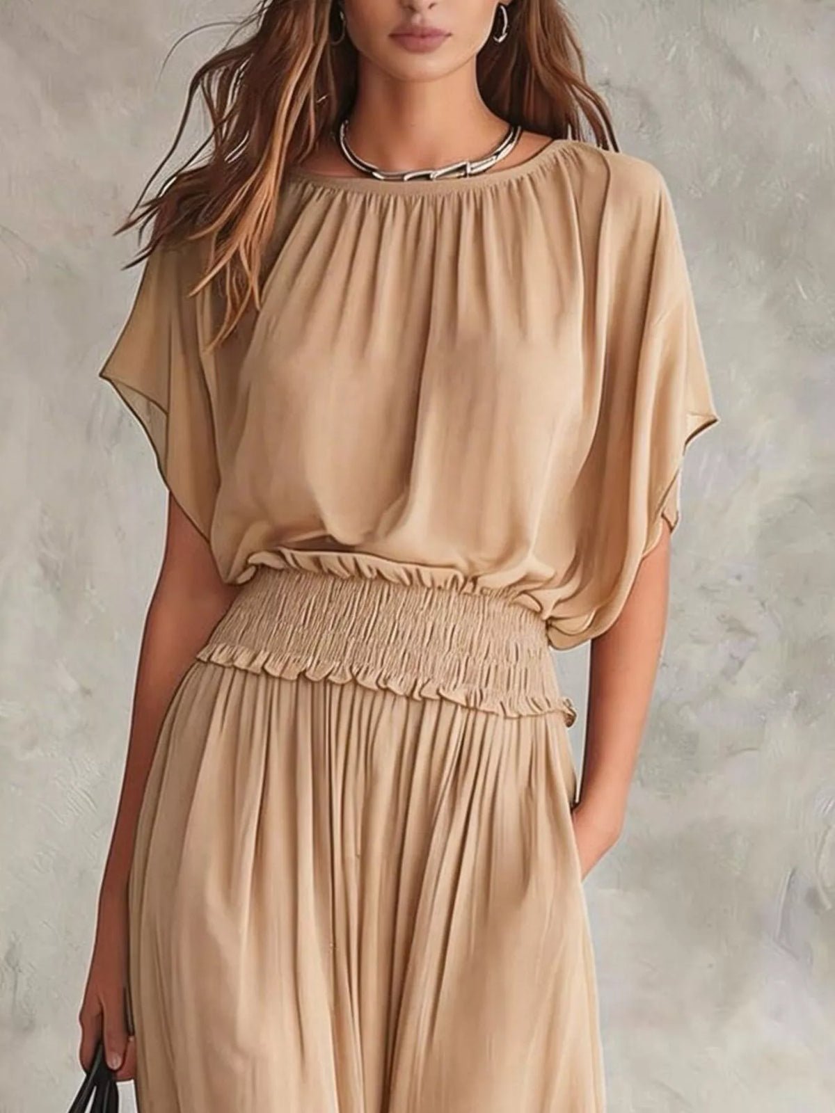Chiffon Maxi Dress with Smocked Waist