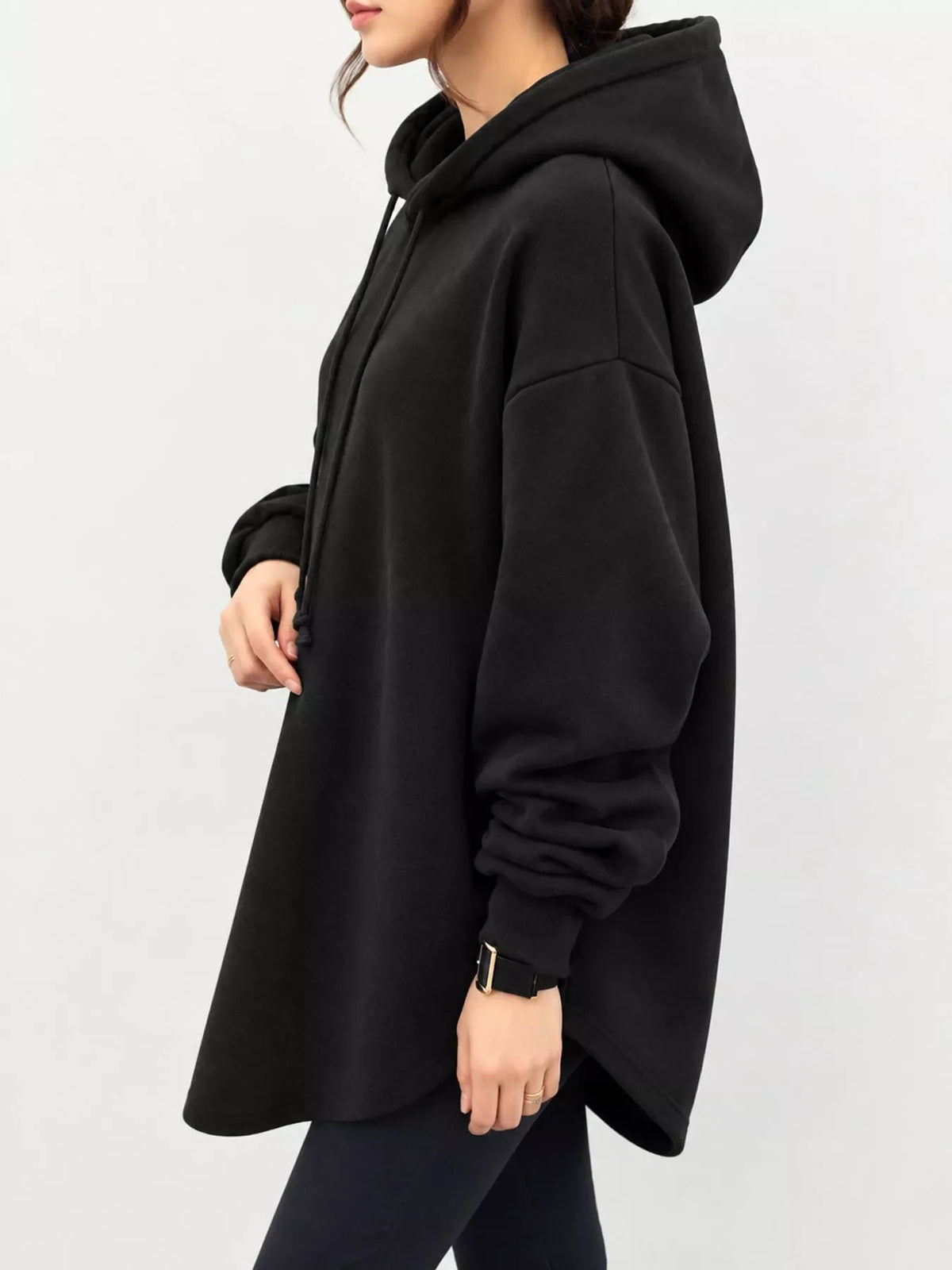 Full Size Drawstring Dropped Shoulder Hoodie Plus Size