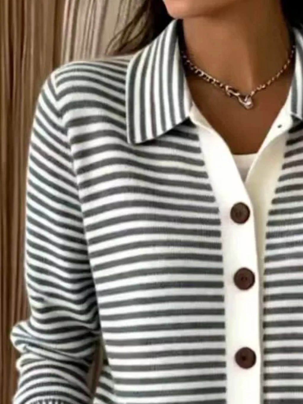 Striped Collared Button-Down Knit Cardigan