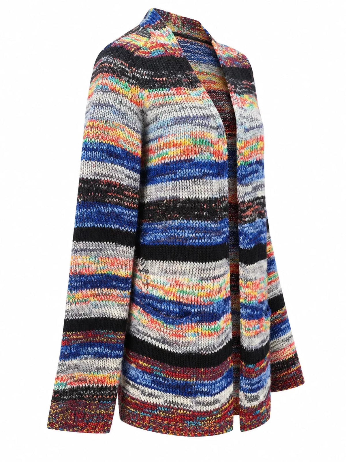 Full Size Multi-Color Striped Chunky Knit Open-Front Cardigan Plus Size