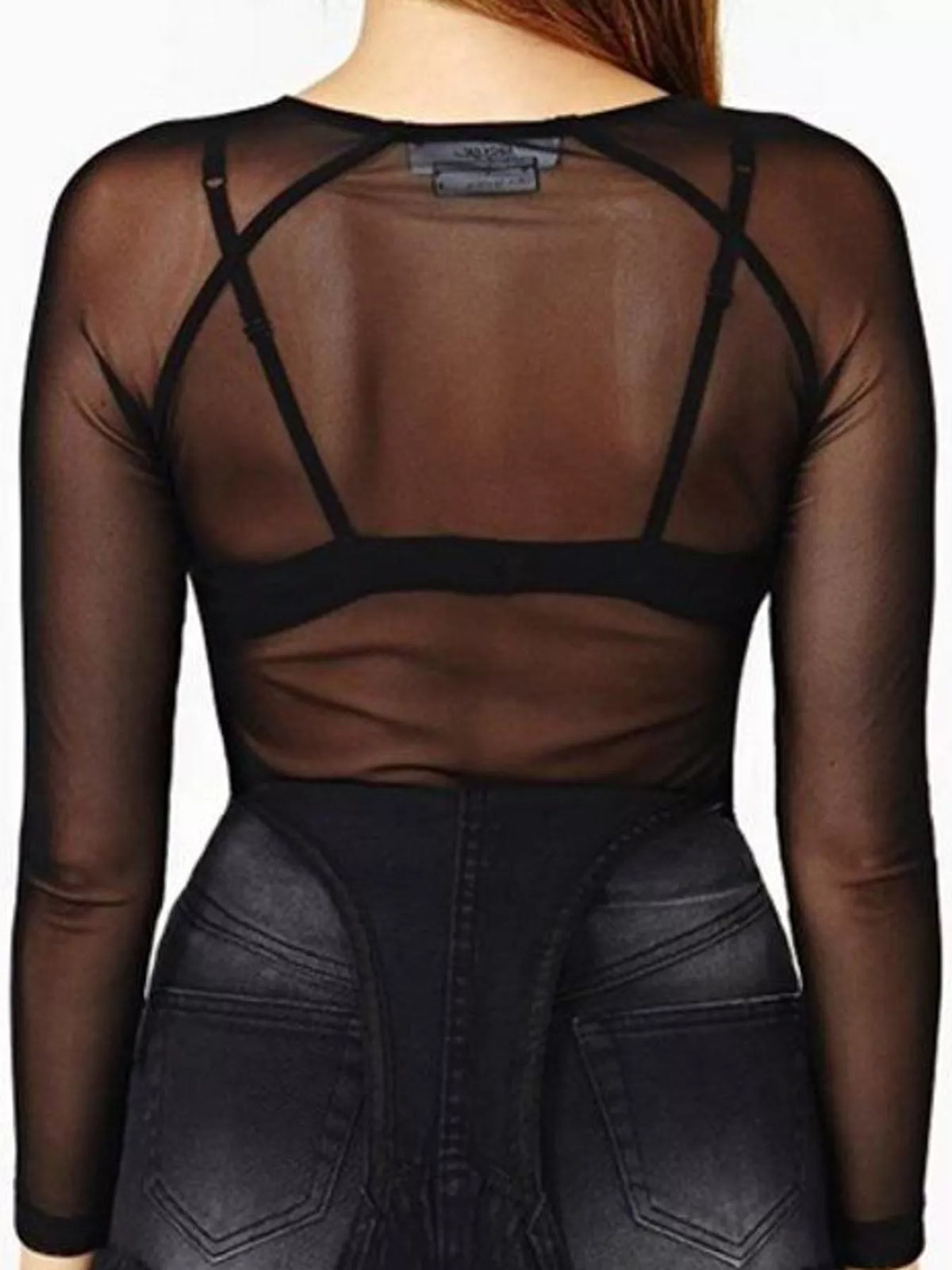 Full Size Sheer Mesh Long Sleeve Top Plus Size