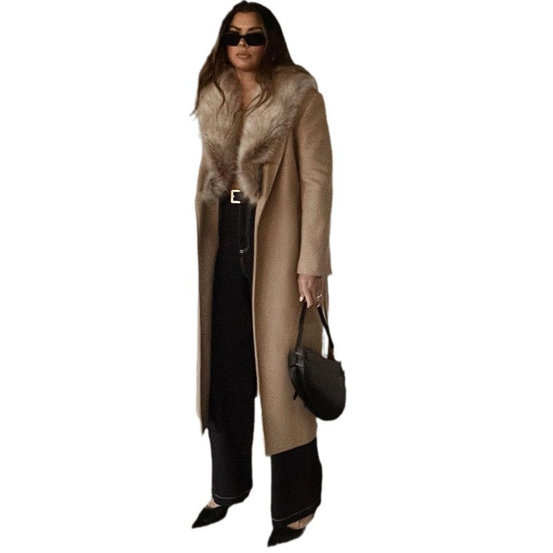 Fur Collar Long Woolen Coat Women