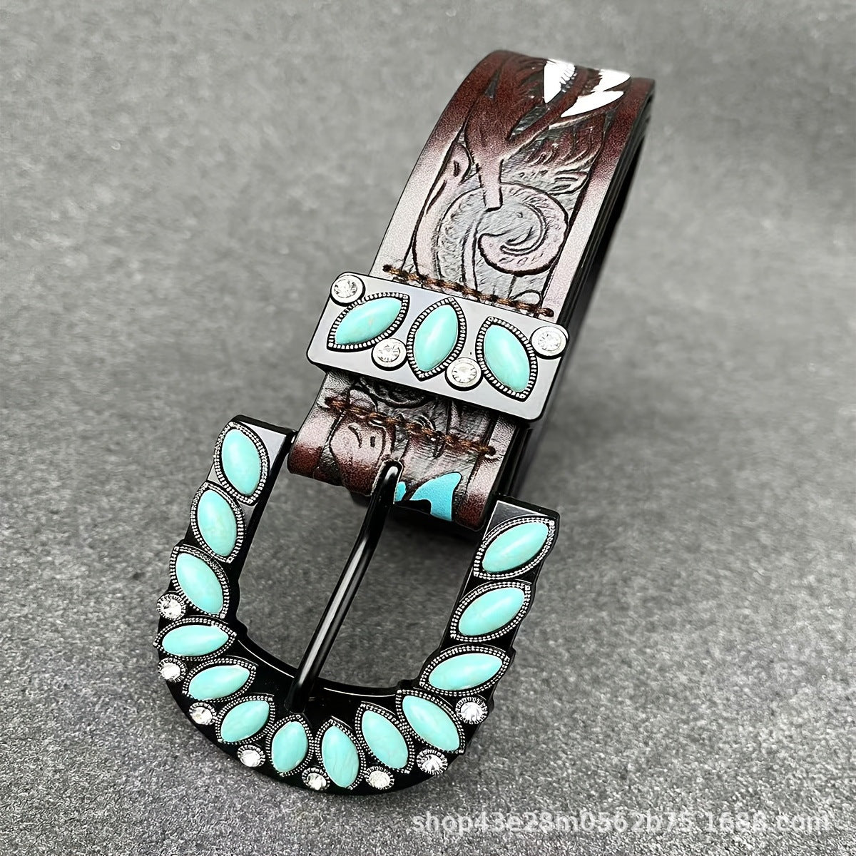 Women's Leather Belt Retro Medieval Turquoise Buckle Waistband Ladies Cowgirl Leather Belt In Stock Wholesale