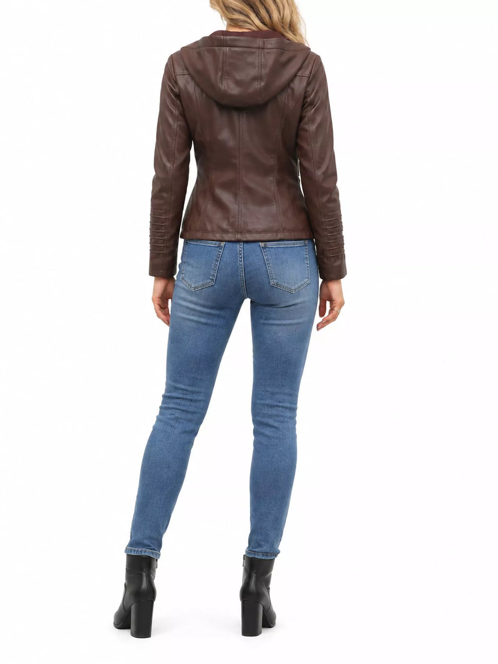 Full Size Detachable Hooded Faux Leather Moto Jacket Plus Size