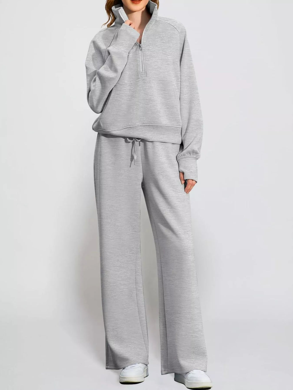 Half-Zip Sweatshirt and Wide-Leg Pants Set