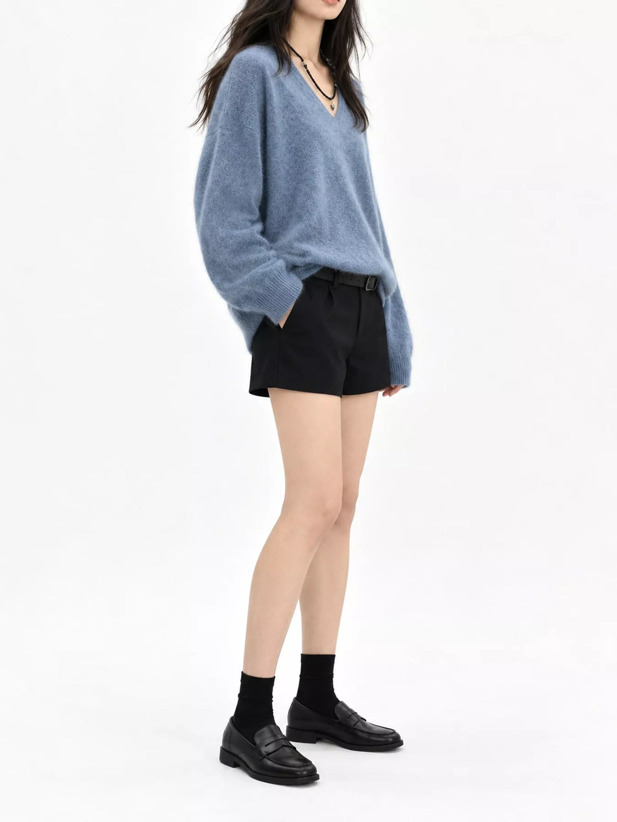 V-Neck Dropped Shoulder Sweater