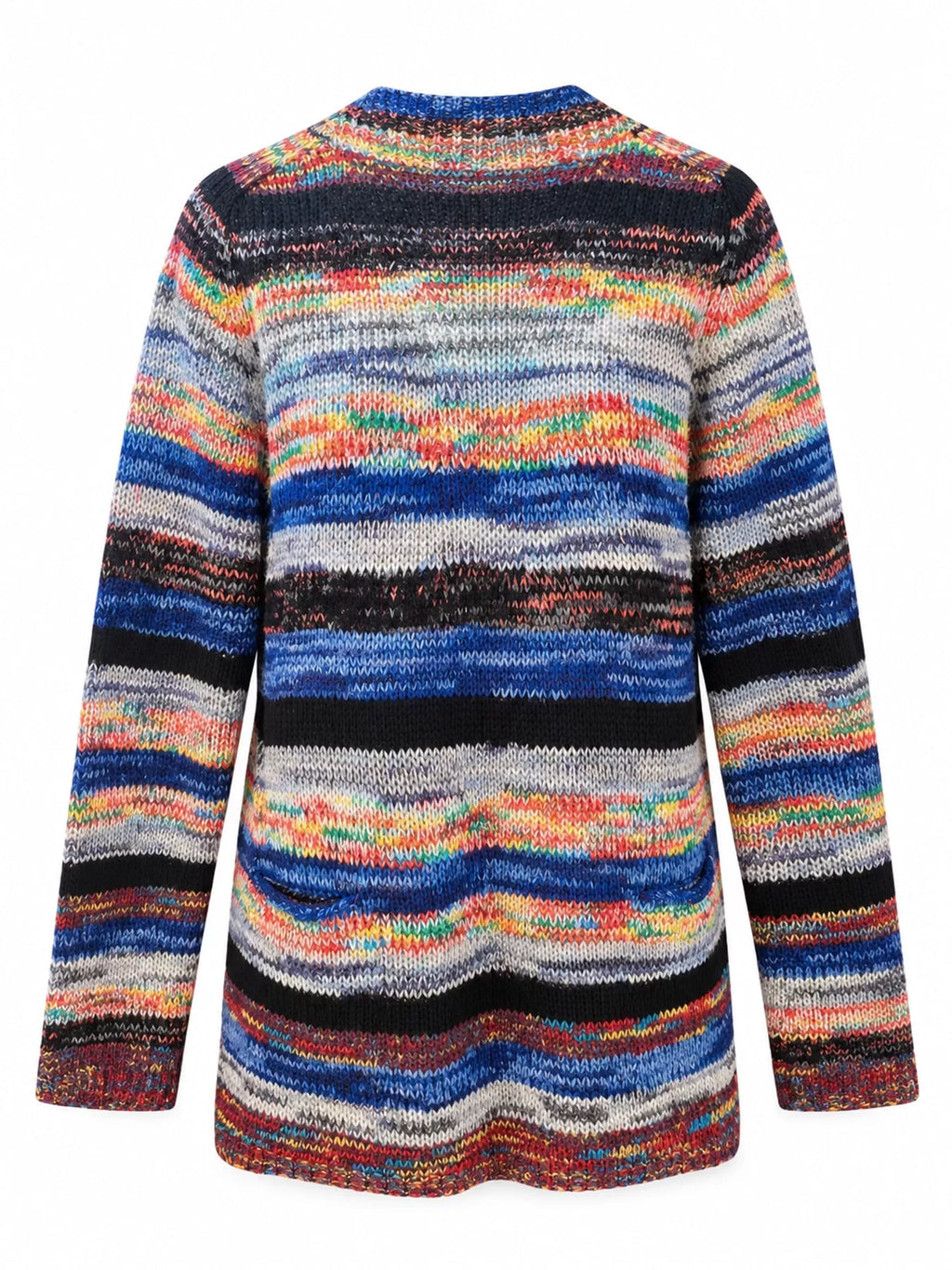 Full Size Multi-Color Striped Chunky Knit Open-Front Cardigan Plus Size