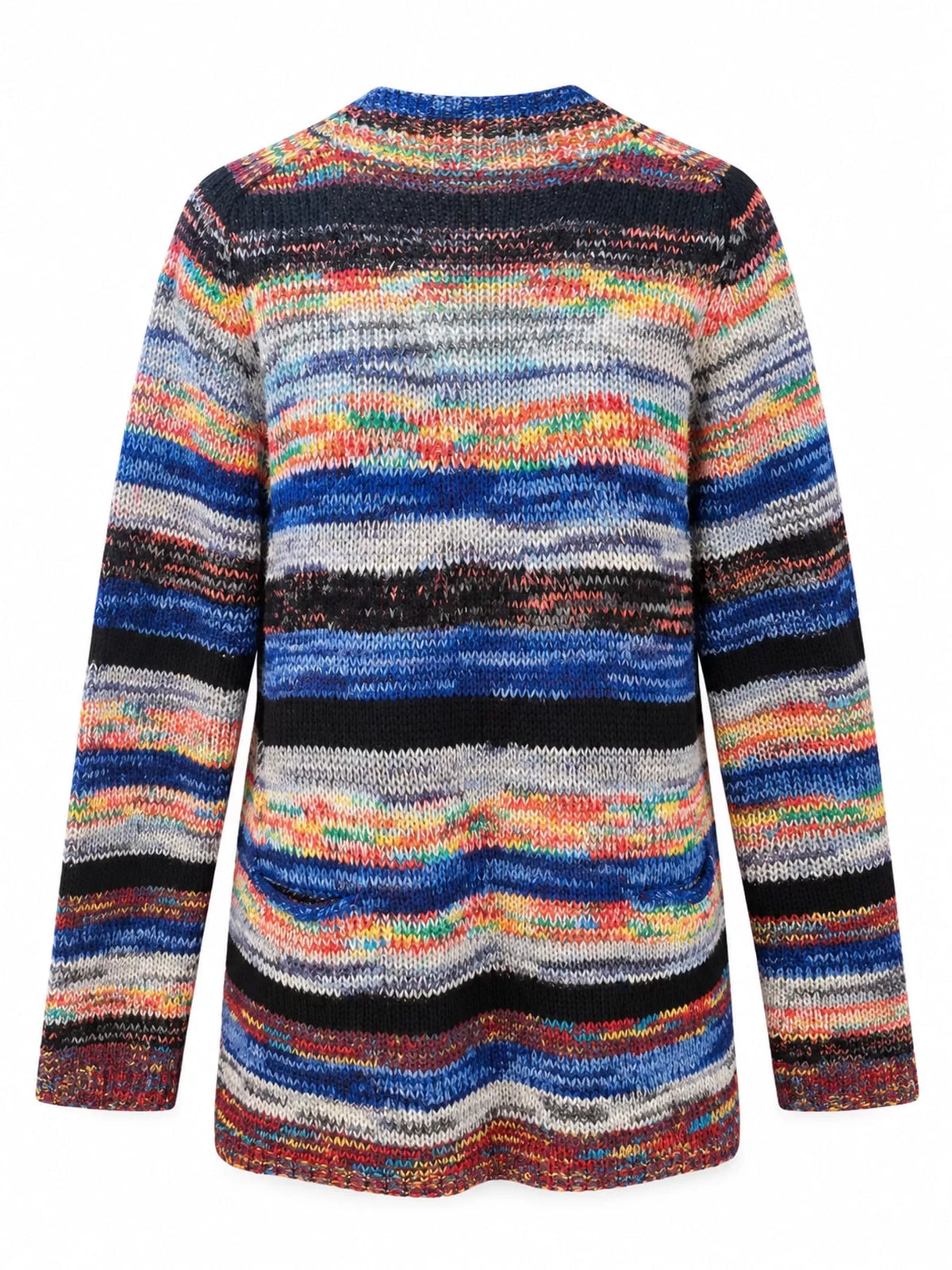 Full Size Multi-Color Striped Chunky Knit Open-Front Cardigan Plus Size