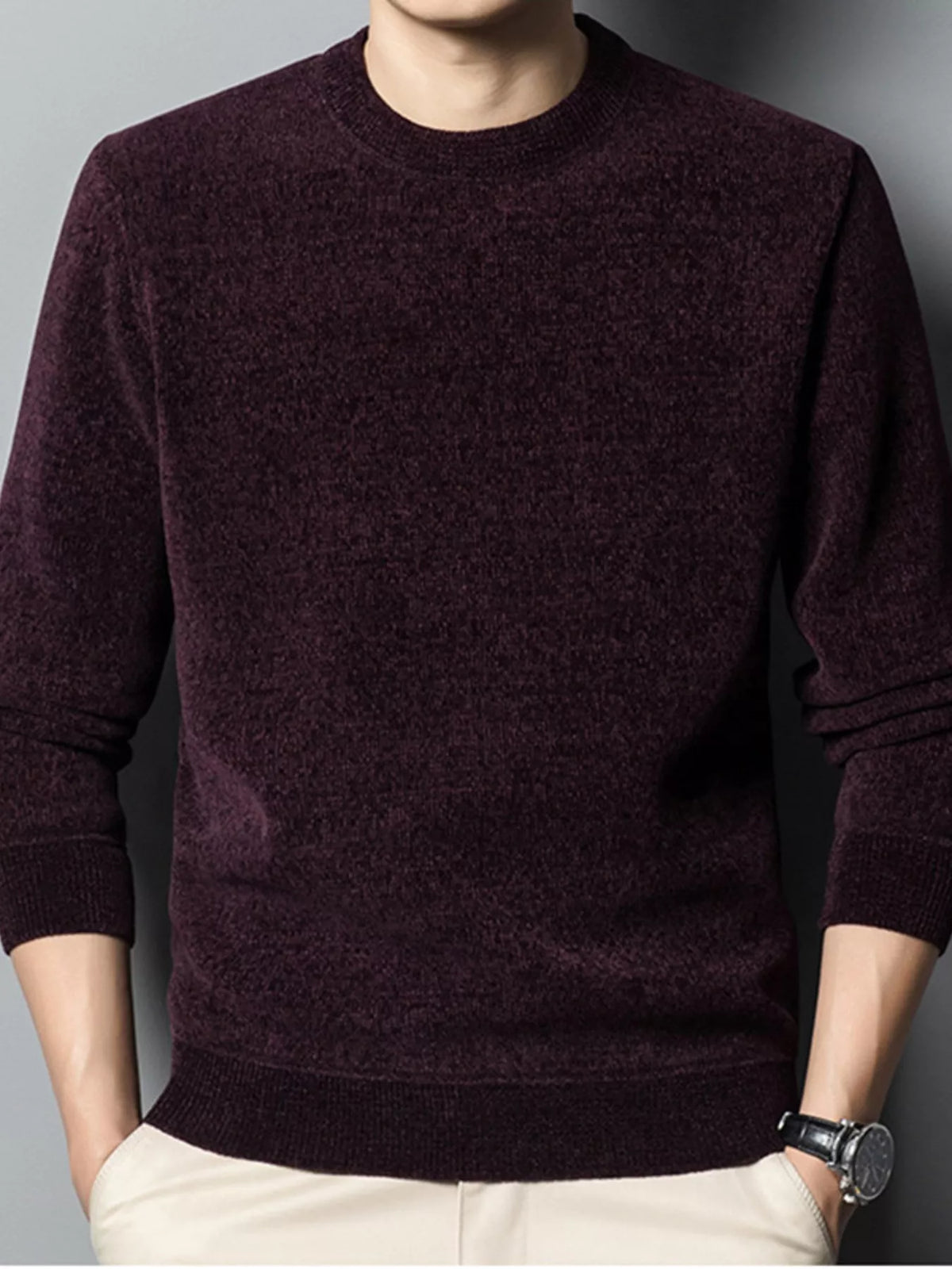 Men's Plus Size Round Neck Long Sleeve Sweater