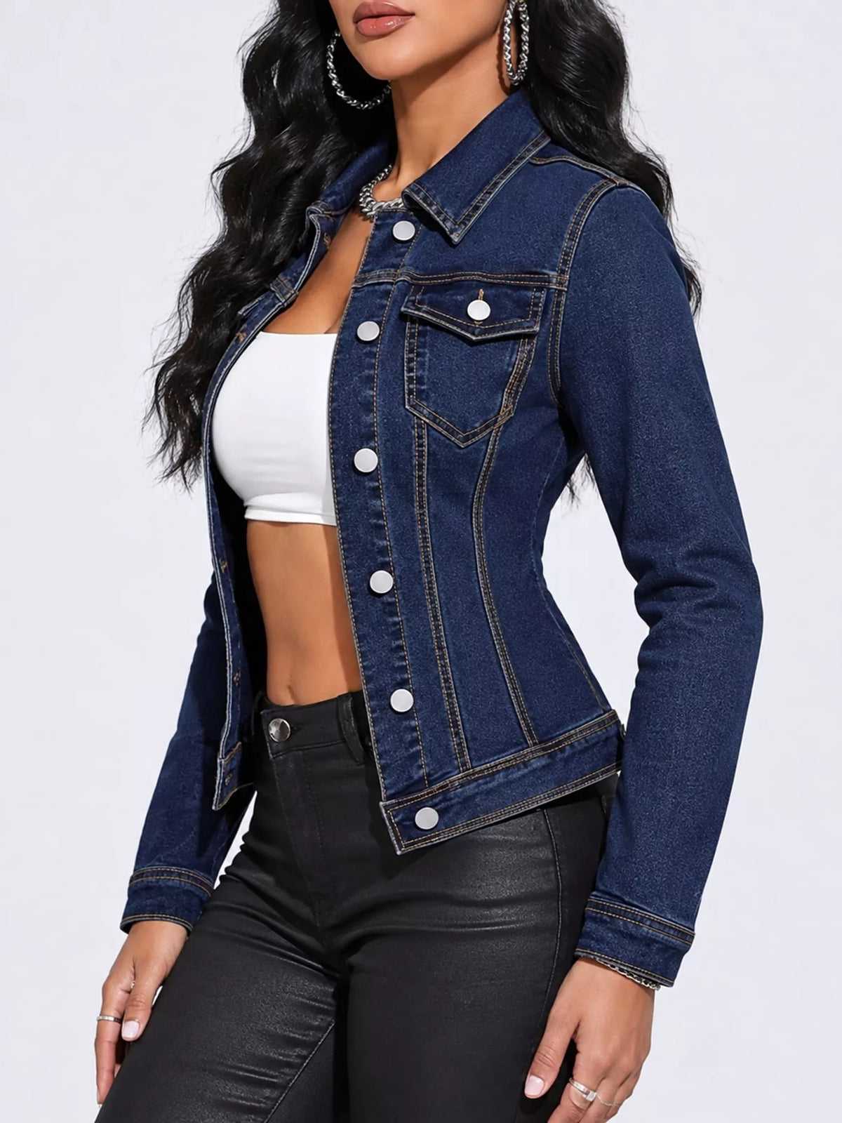 Button-Down Front Denim Jacket