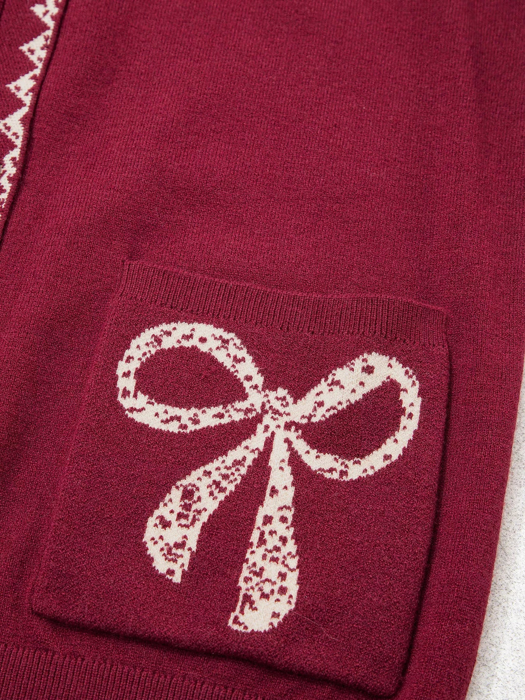 Bow Pocket Collar Long Sleeve Knit Cardigan