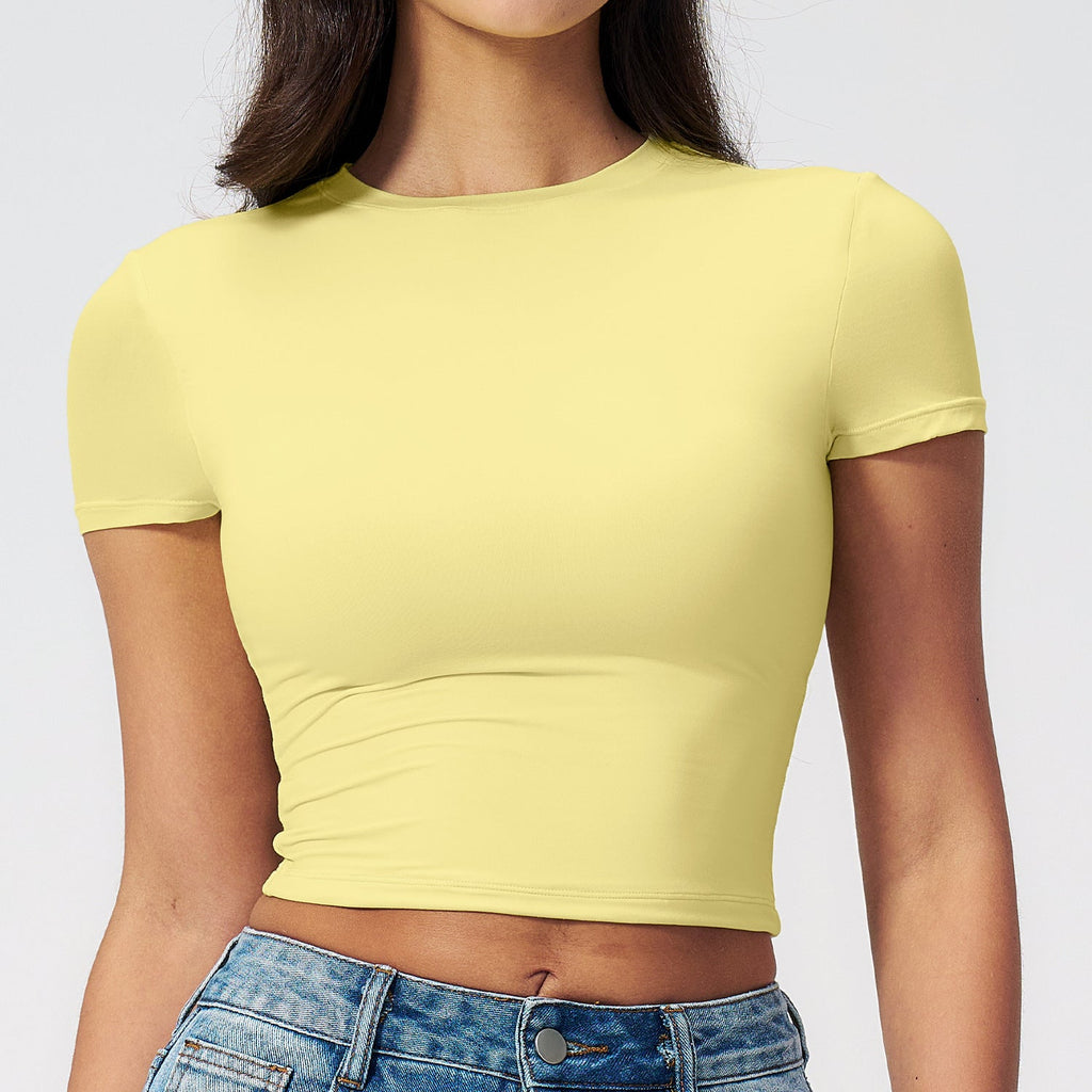 Casual All-match Tight Quick-dry Fitness Top Yoga Clothes Running Pilates Sports T-shirt Short-sleeved 8743