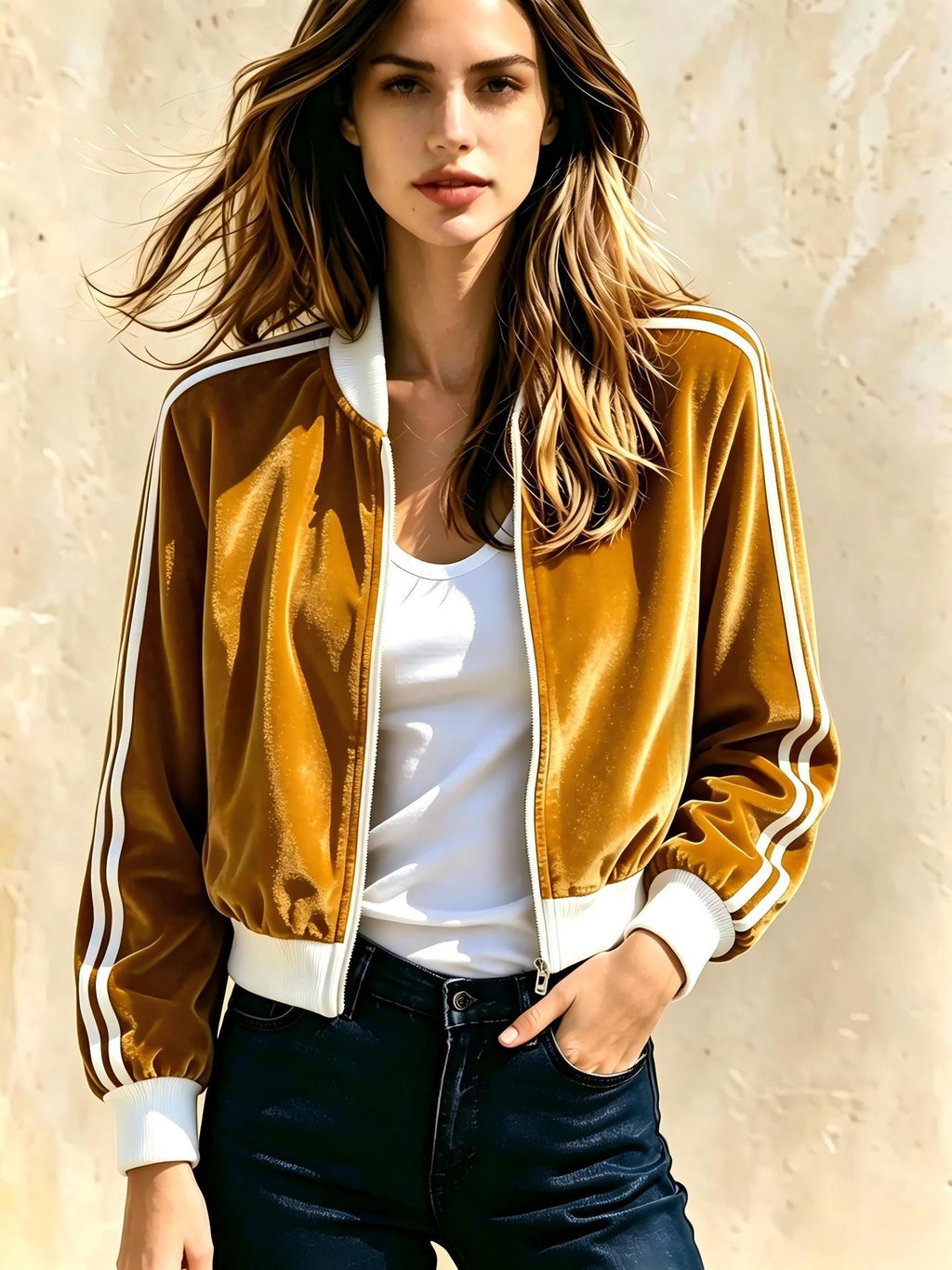 Stand-collar Sports Womens Casual Zip-up Jacket