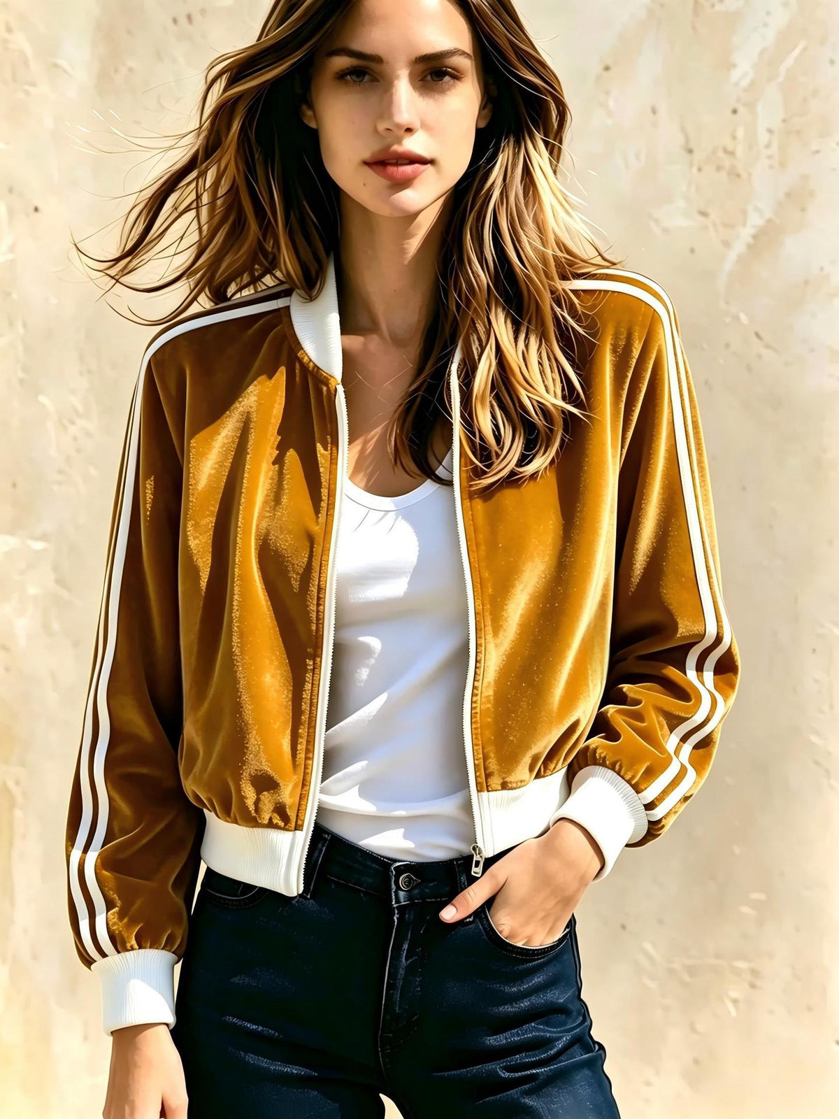 Stand-collar Sports Womens Casual Zip-up Jacket