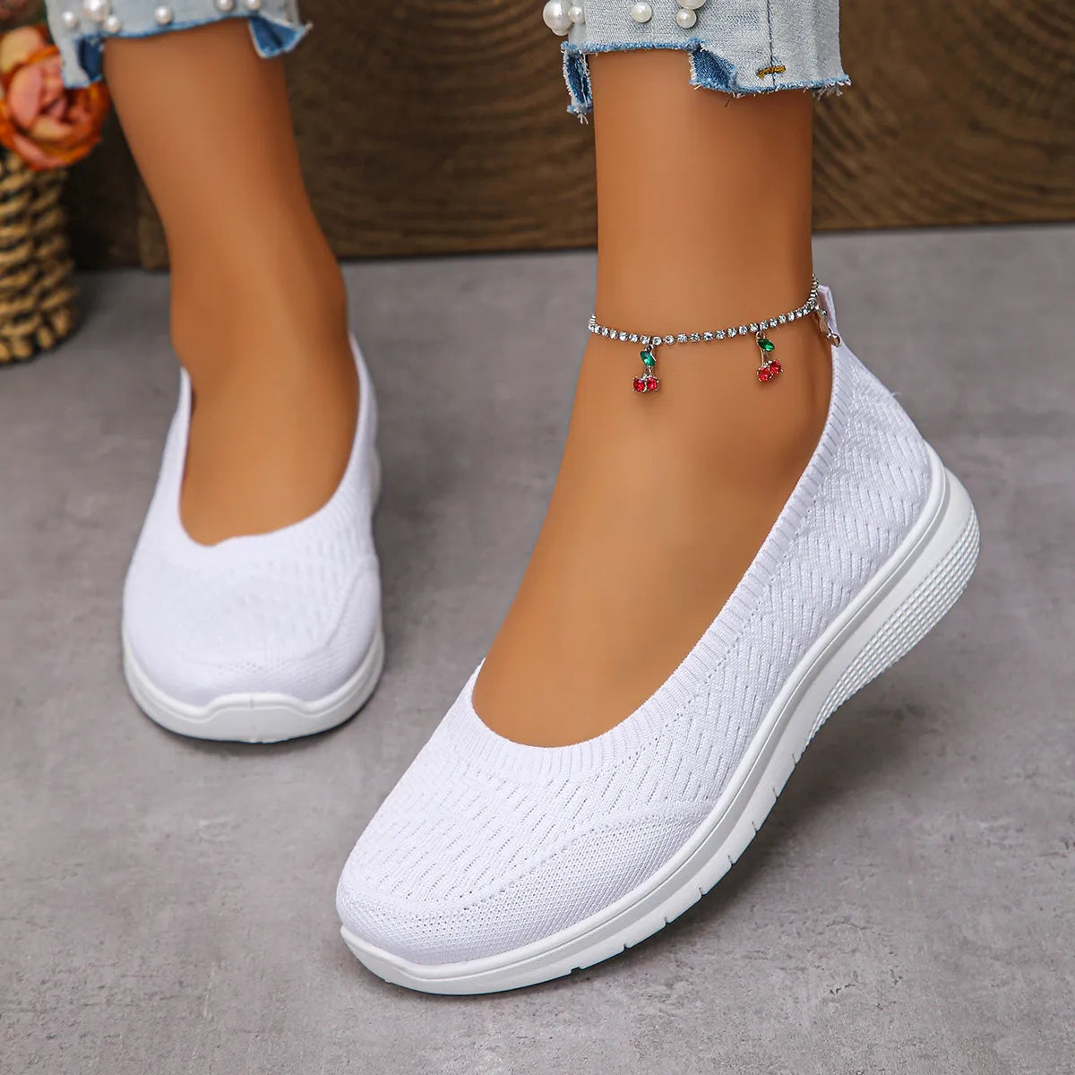 Round Toe Mesh Slip-Ons