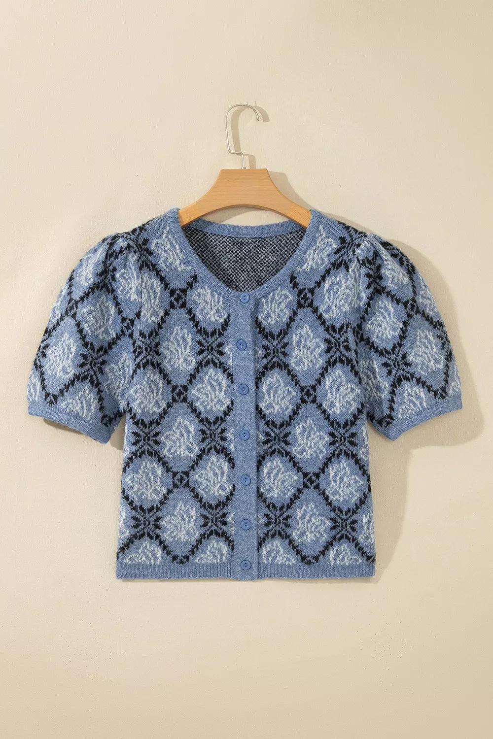 Short Sleeve Button Front Boho Knit Top Cardigan