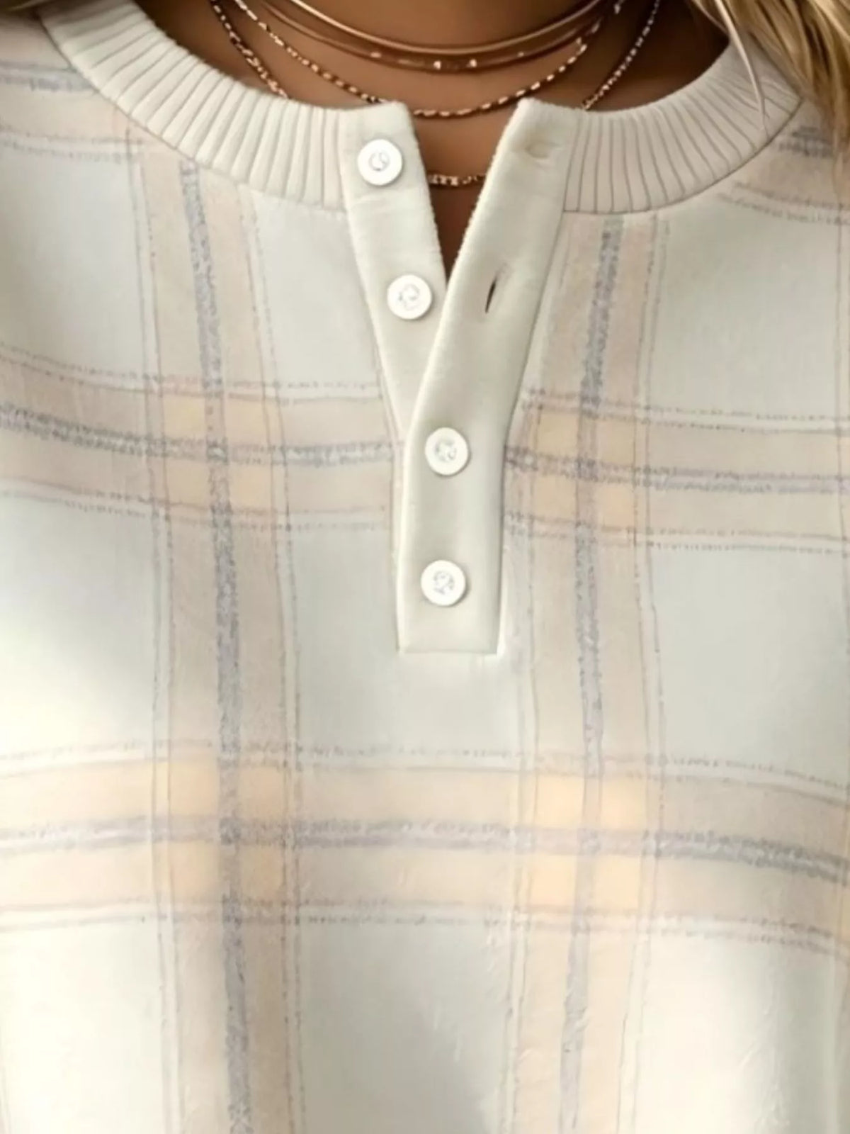 Full Size Plaid Button Detail Long Sleeve Sweatshirt Plus Size