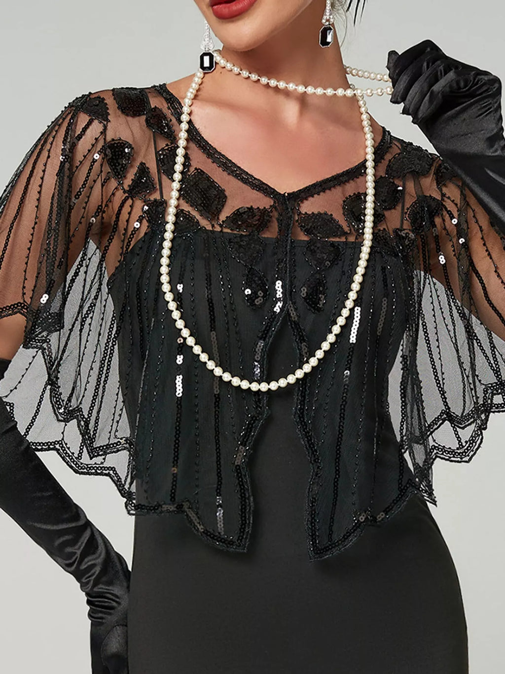 Sequin Sheer Capelet Outerwear