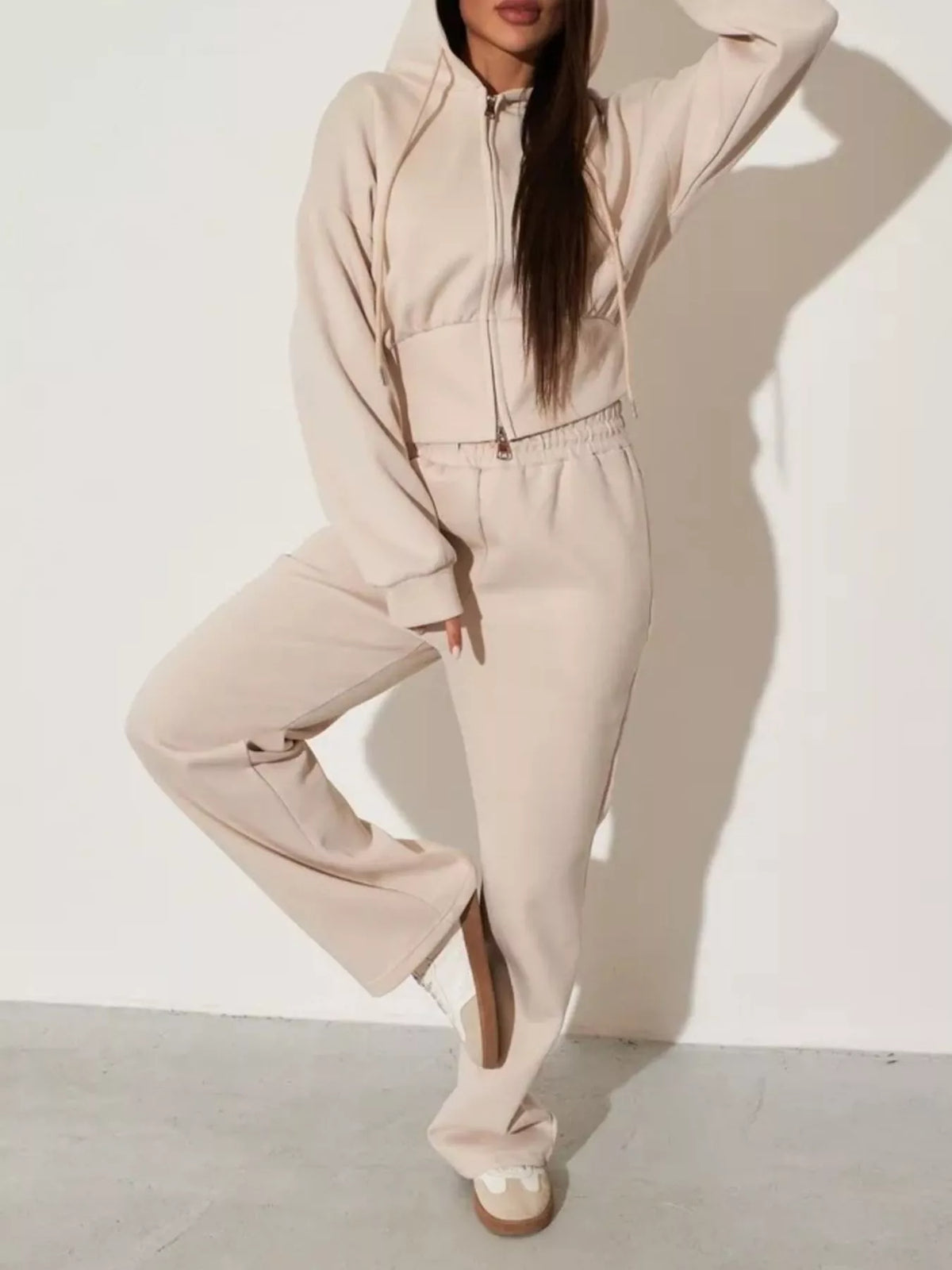 Zip-Up Hoodie and Wide-Leg Sweatpants Set
