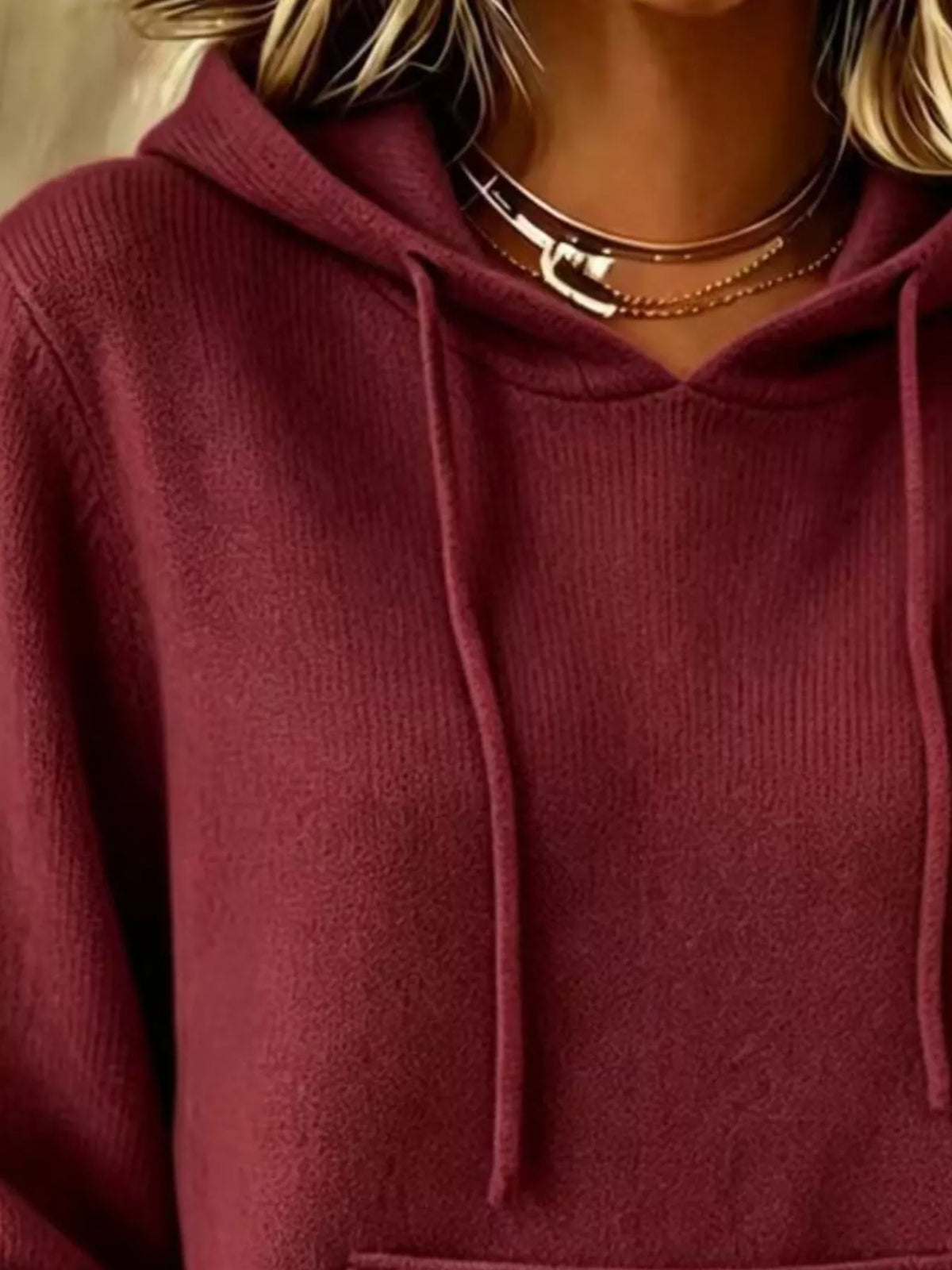 Full Size Drawstring Kangaroo Pocket Hooded Sweater Plus Size