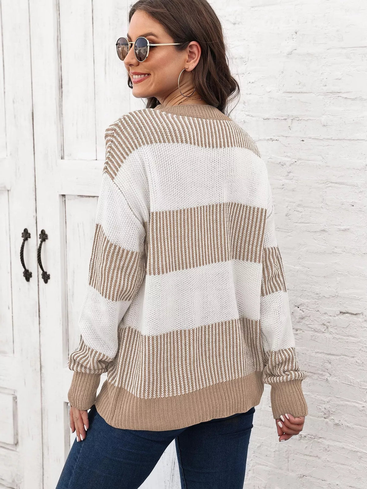 Full Size Striped Color Block Crew Neck Sweater Plus Size