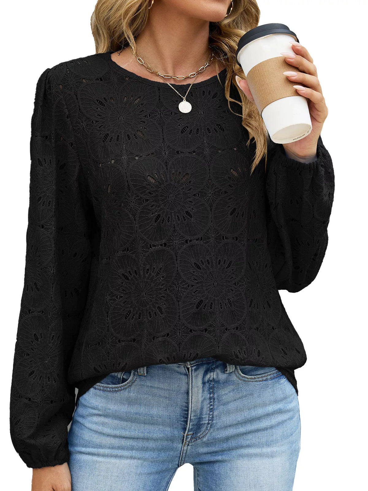 Floral Eyelet Lace Long Sleeve Blouse