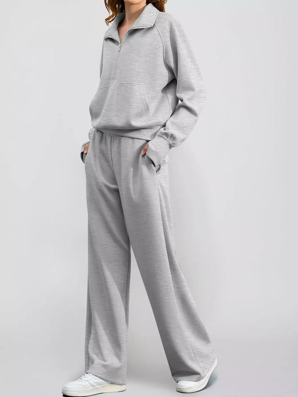 Half-Zip Sweatshirt and Wide-Leg Pants Set