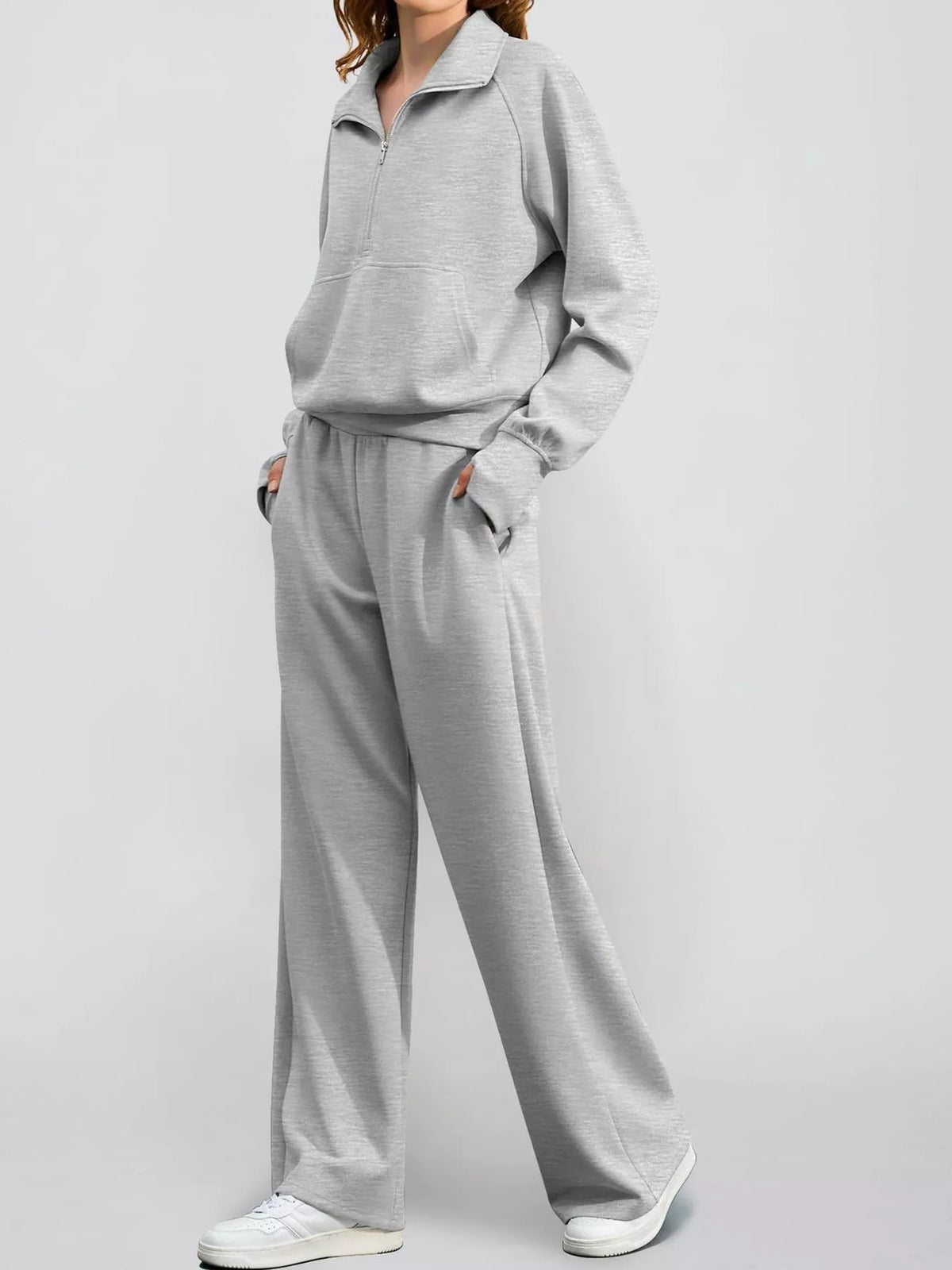 Half-Zip Sweatshirt and Wide-Leg Pants Set
