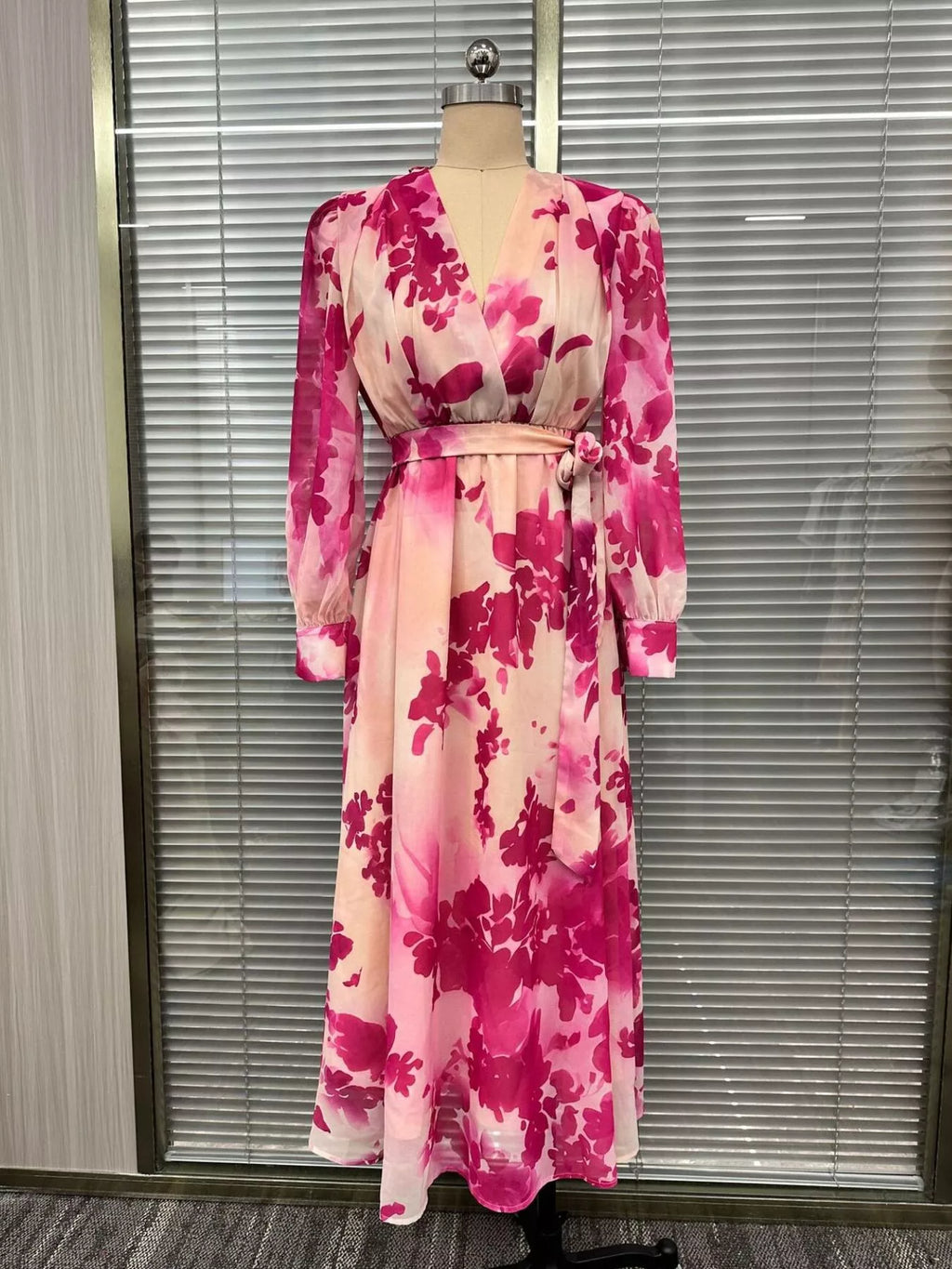 Floral Print Maxi Dress with Waist-Tie Detail
