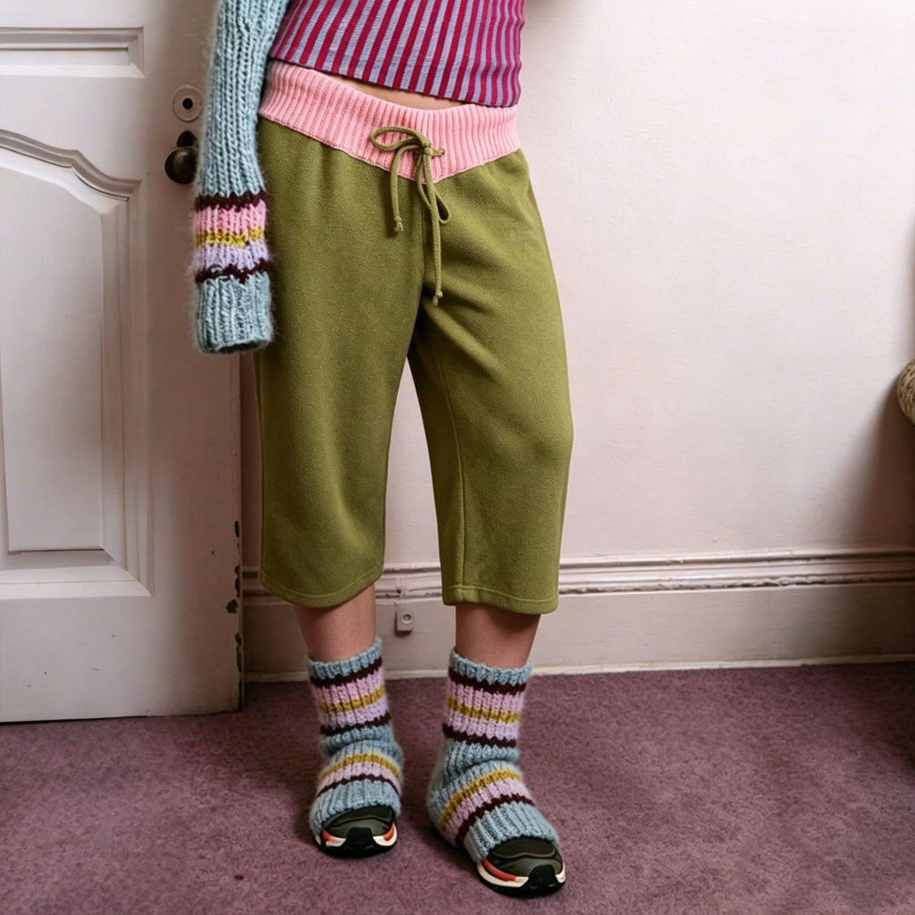 New Womens Summer Casual Pants With A Color-block Ribbed Waistband