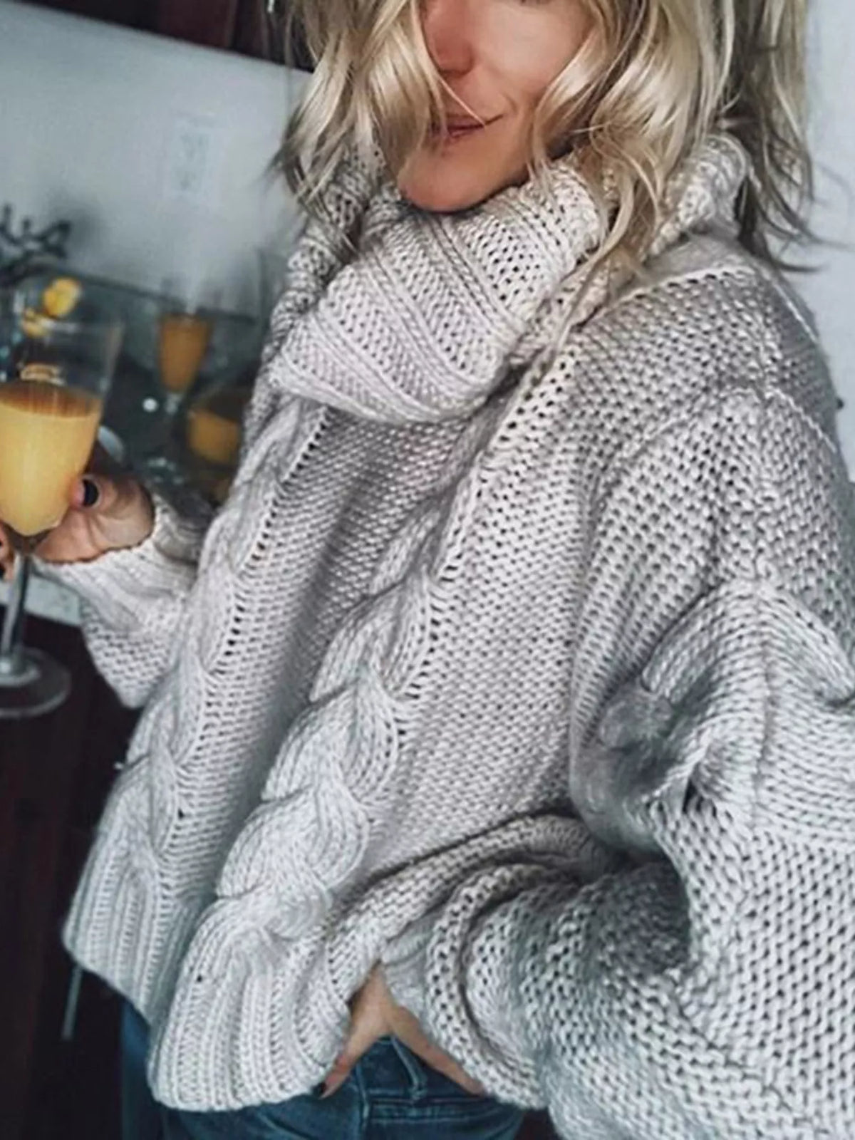 Cable-Knit Turtleneck Sweater