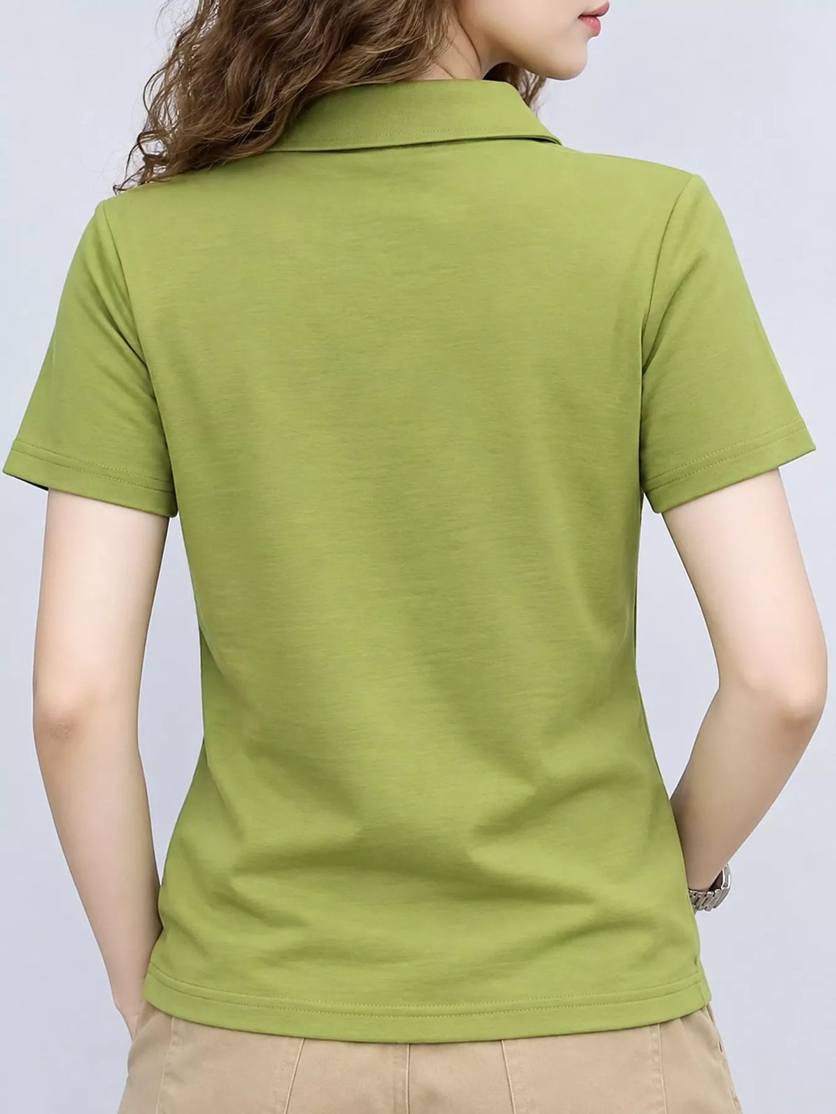 Plus Size Collared Neck Short-Sleeve Polo