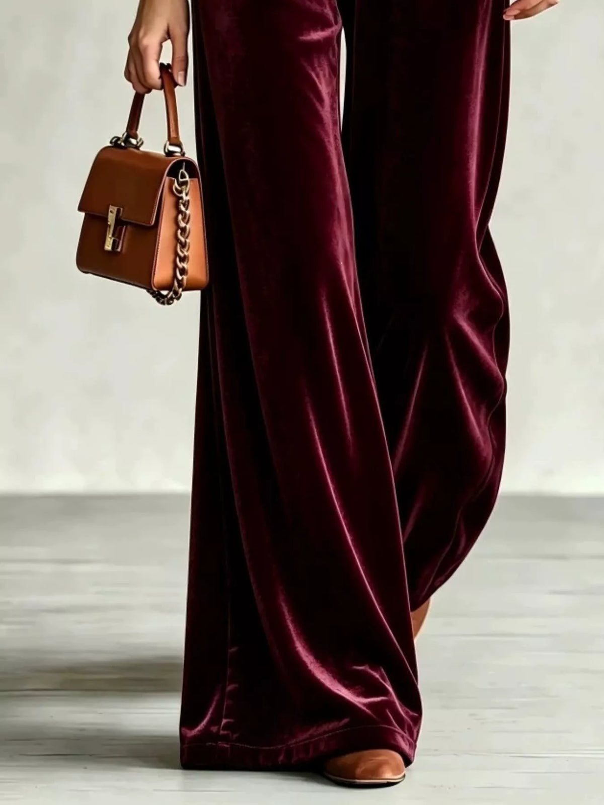 Velvet Wide-Leg Pants with Drawstring