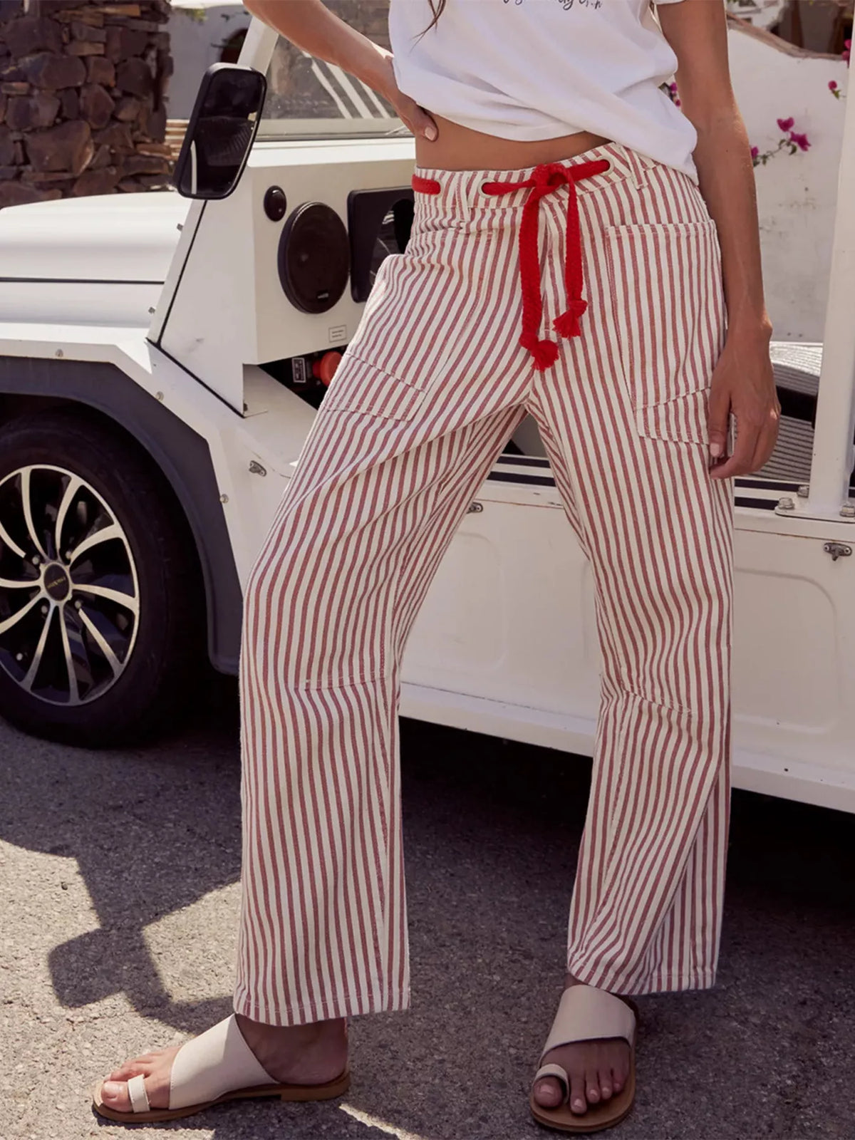 Drawstring Wide Leg Cropped Jeans