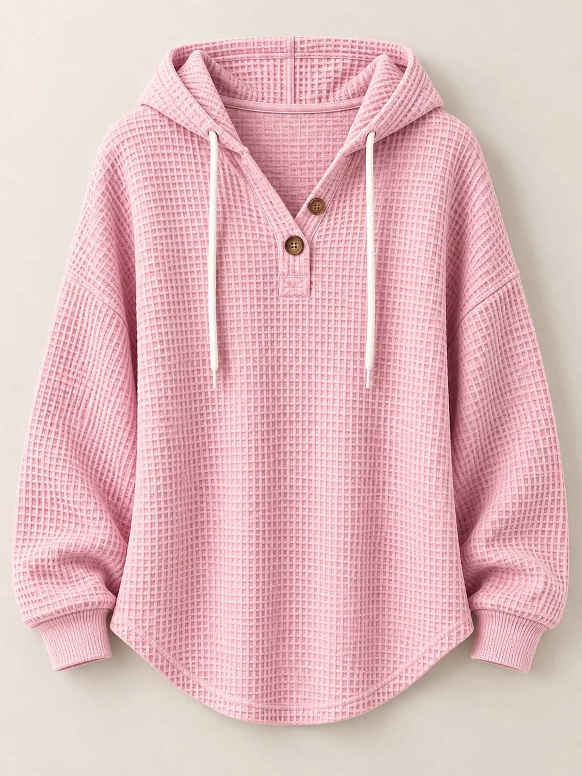 Full Size Waffle Knit Button Detail Hoodie Plus Size